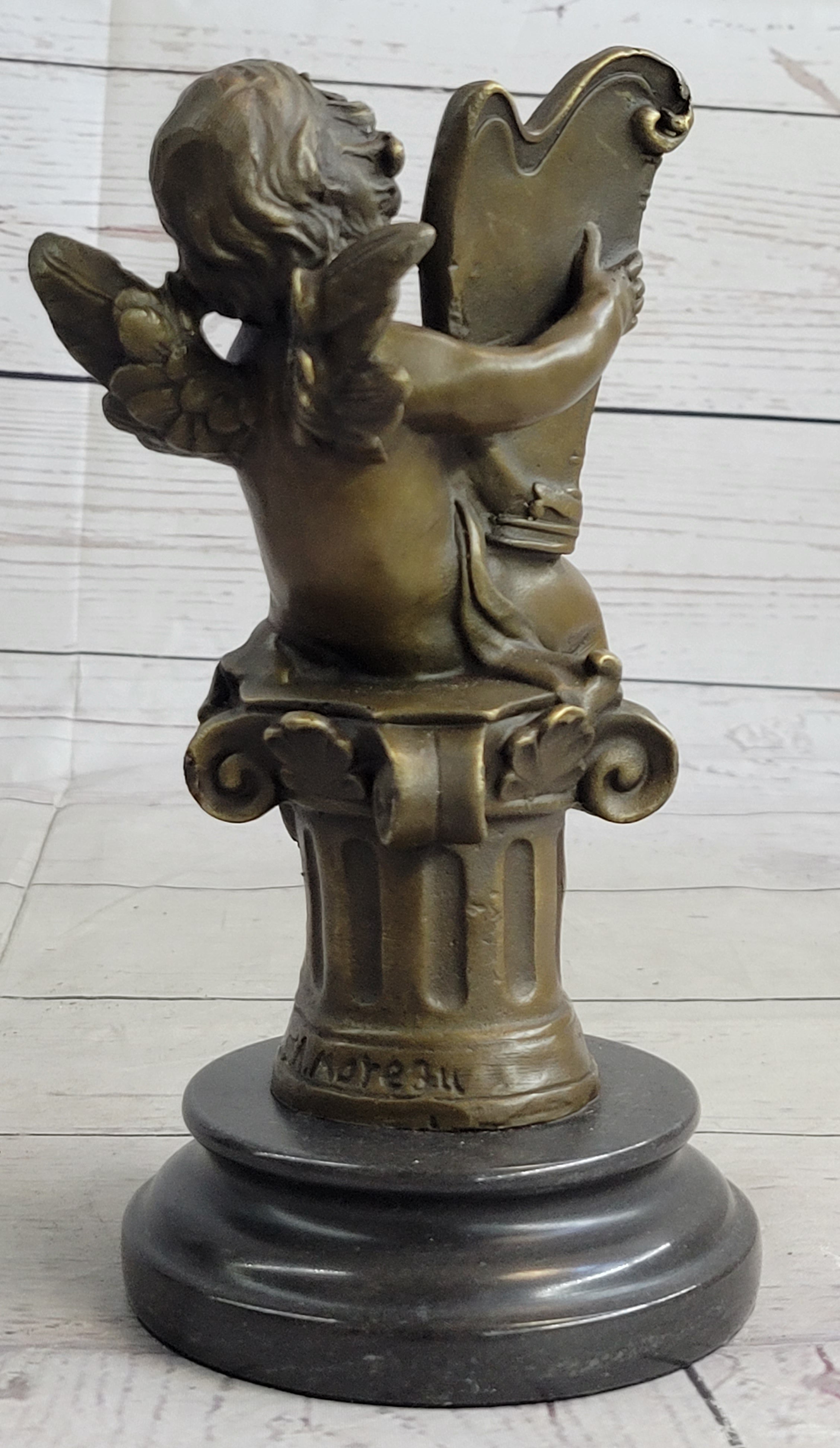 Putti Cherub Pan Harp Musician Artist Angel Bronze Marble Statue Music