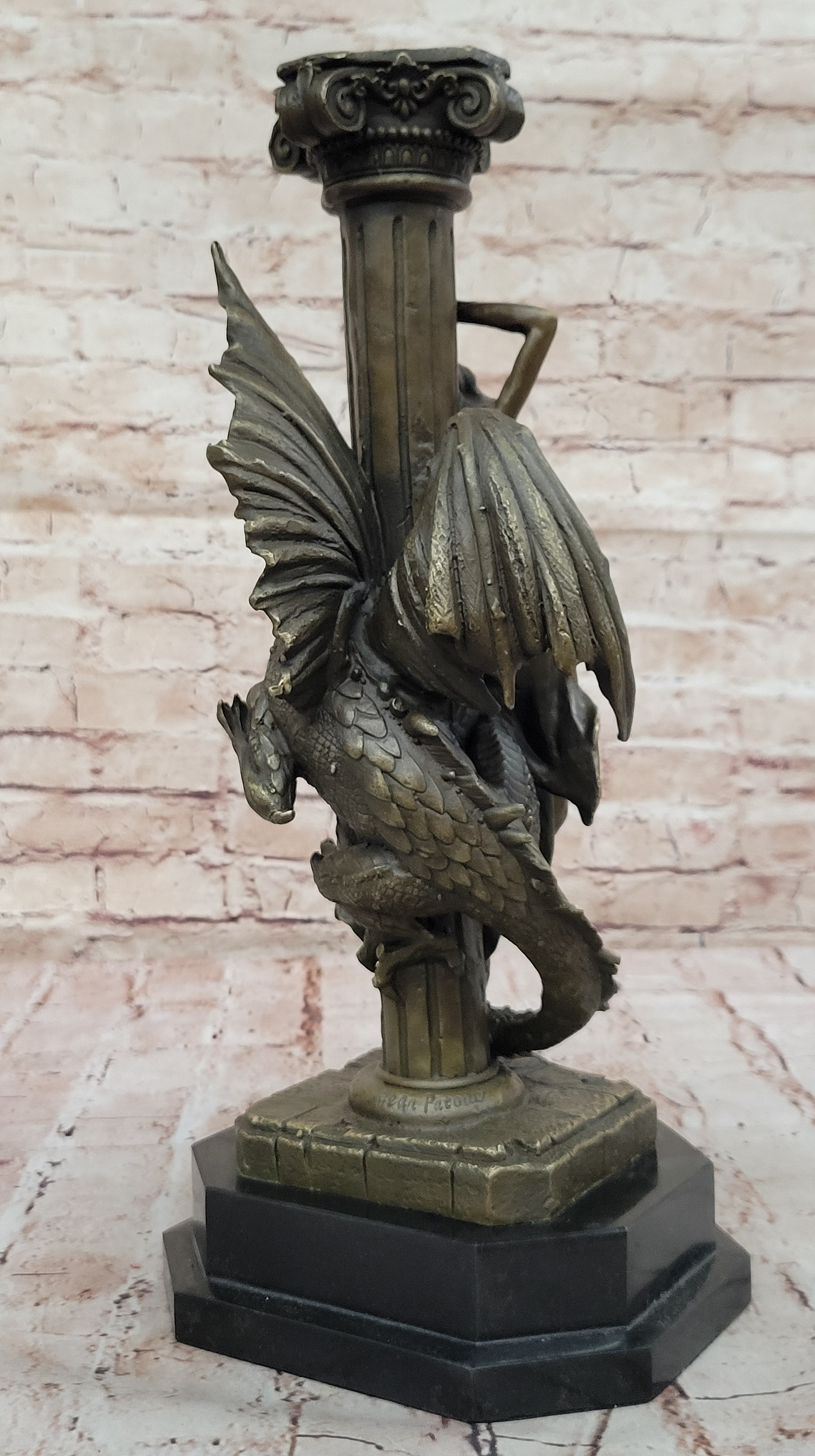 Mythology Signed Original French Artist Jean Patoue Lady and Dragon Bronze Statu