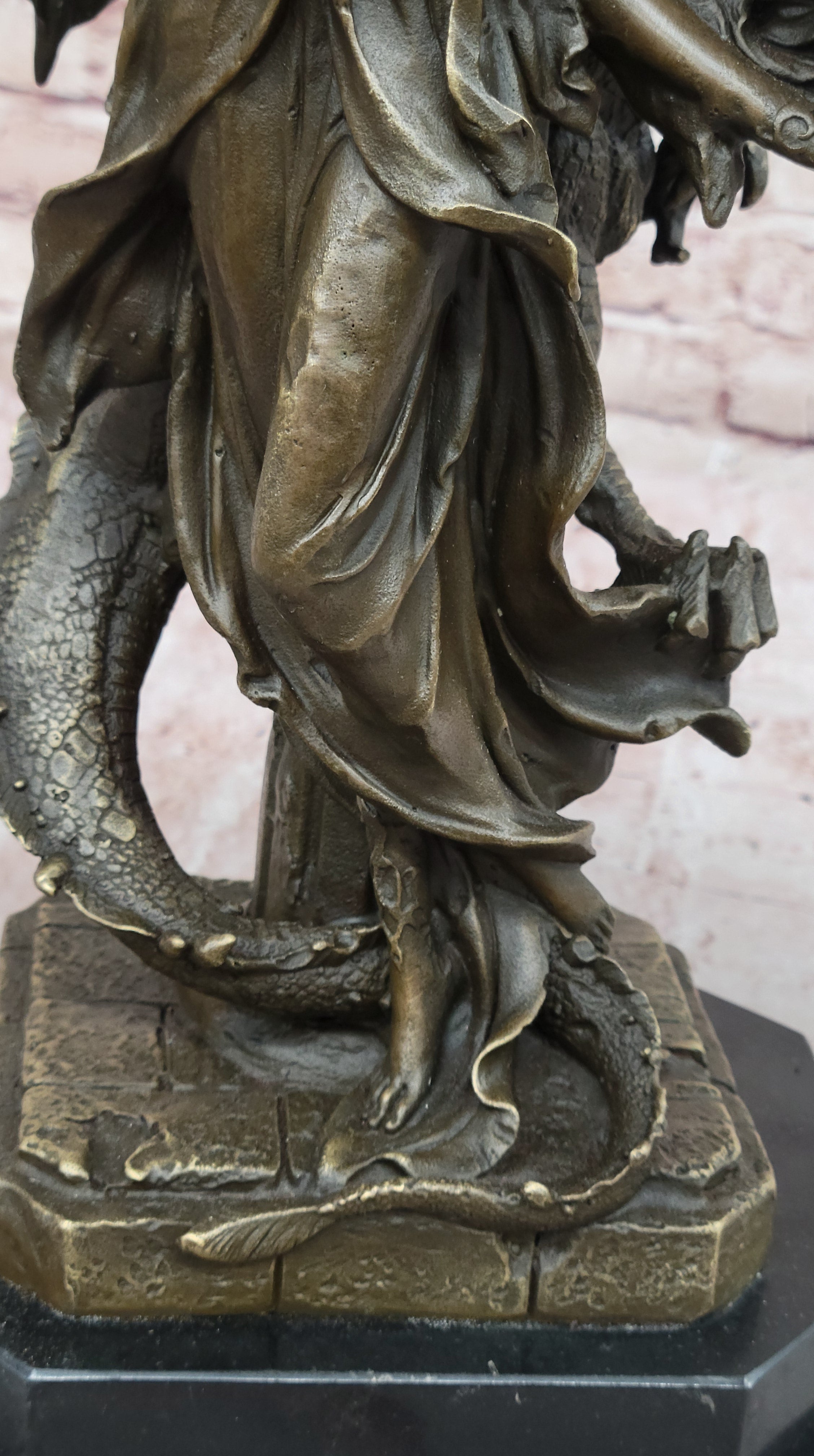 Mythology Signed Original French Artist Jean Patoue Lady and Dragon Bronze Statu