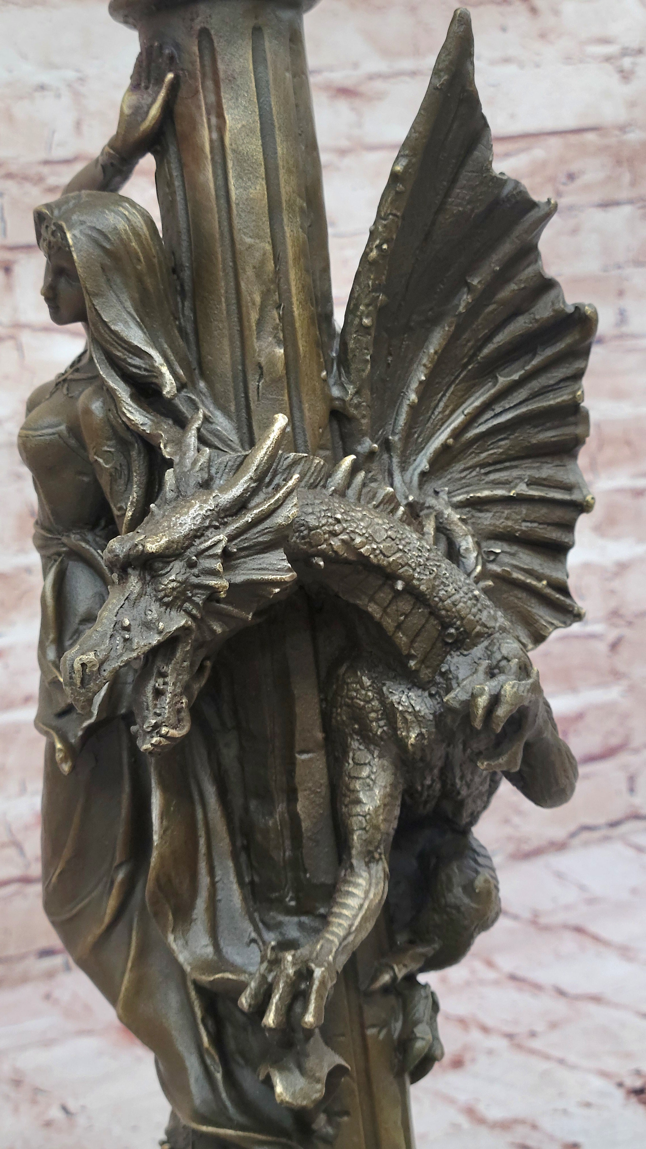 Mythology Signed Original French Artist Jean Patoue Lady and Dragon Bronze Statu