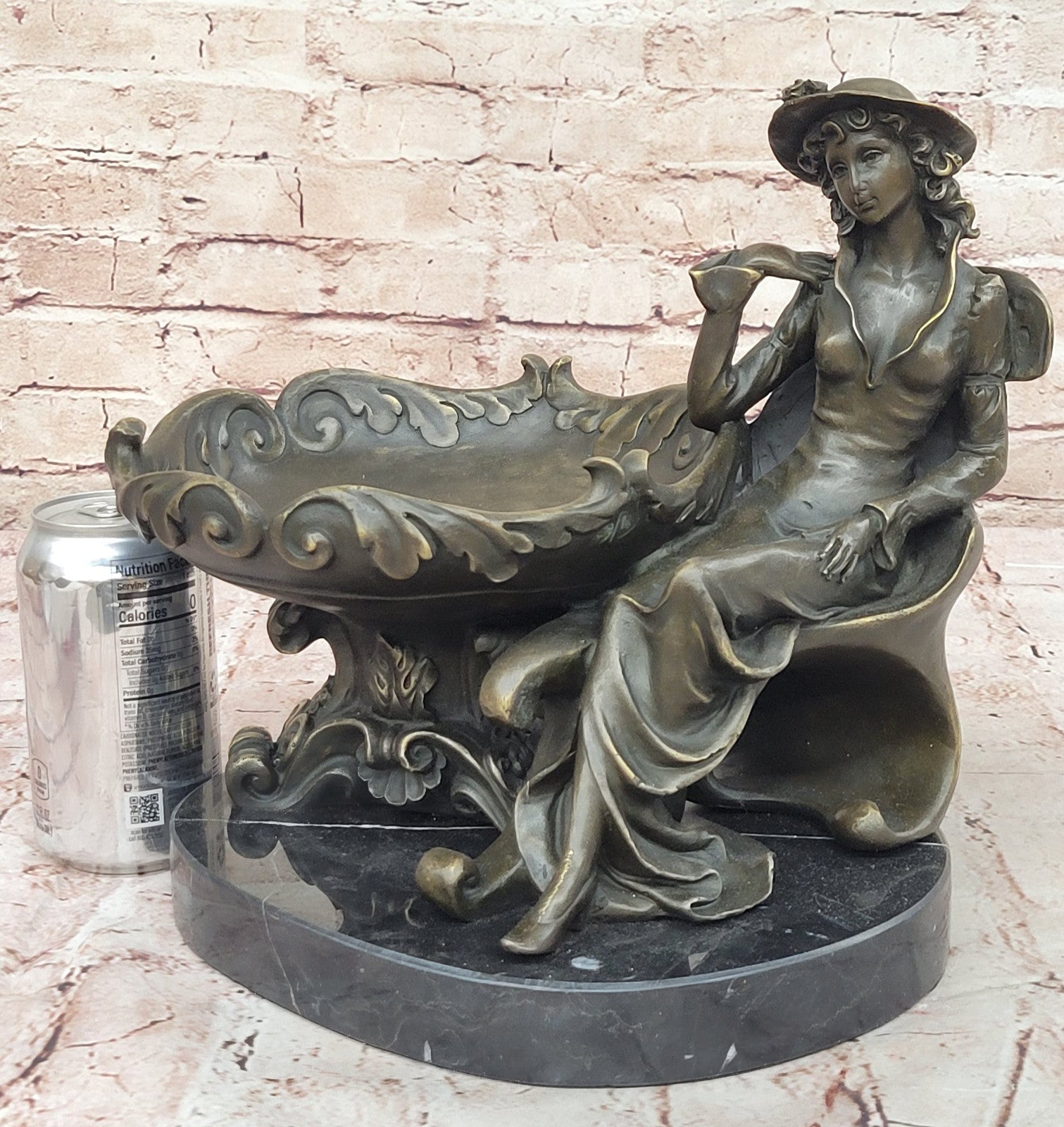 Art Nouveau Bronze Tray Decorative Business Card Holder with Woman Sculpture Hand Made