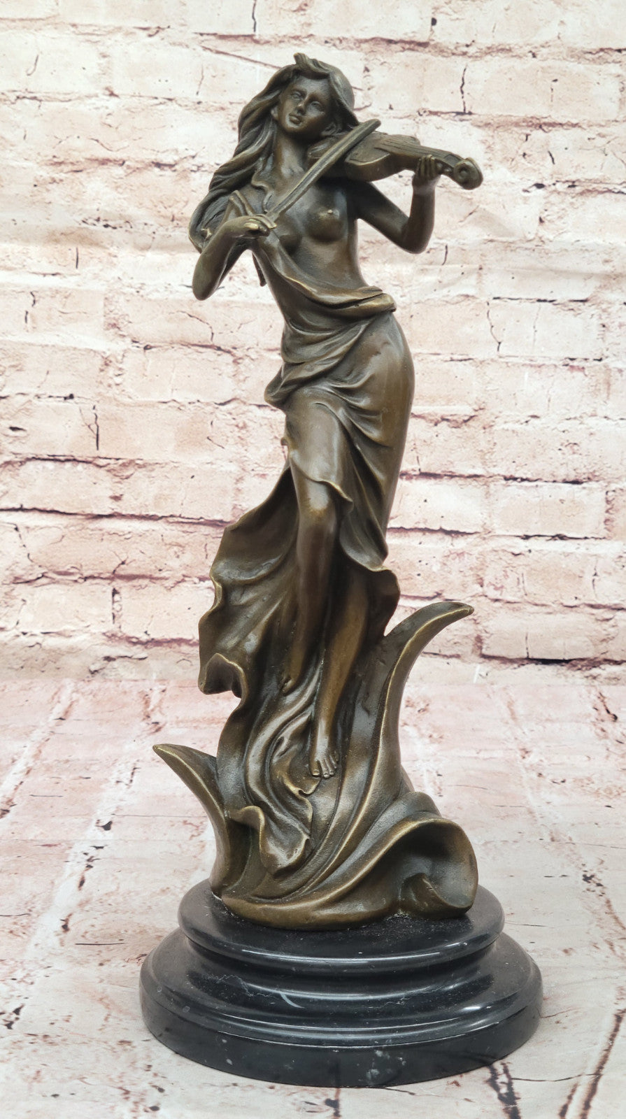 Classic Art Deco Female Fiddler Statue - Hand Made Bronze Artwork for Collectors