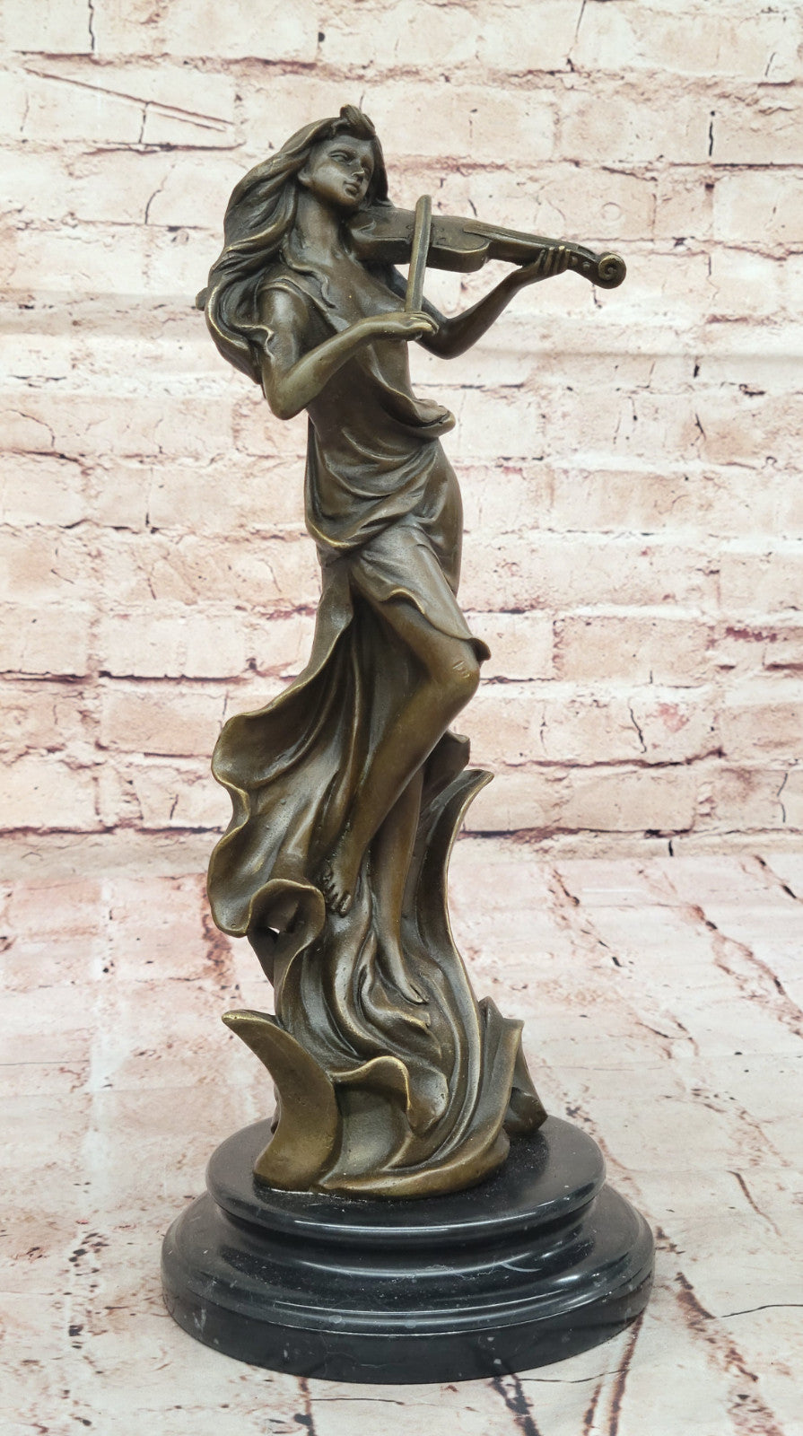 Classic Art Deco Female Fiddler Statue - Hand Made Bronze Artwork for Collectors