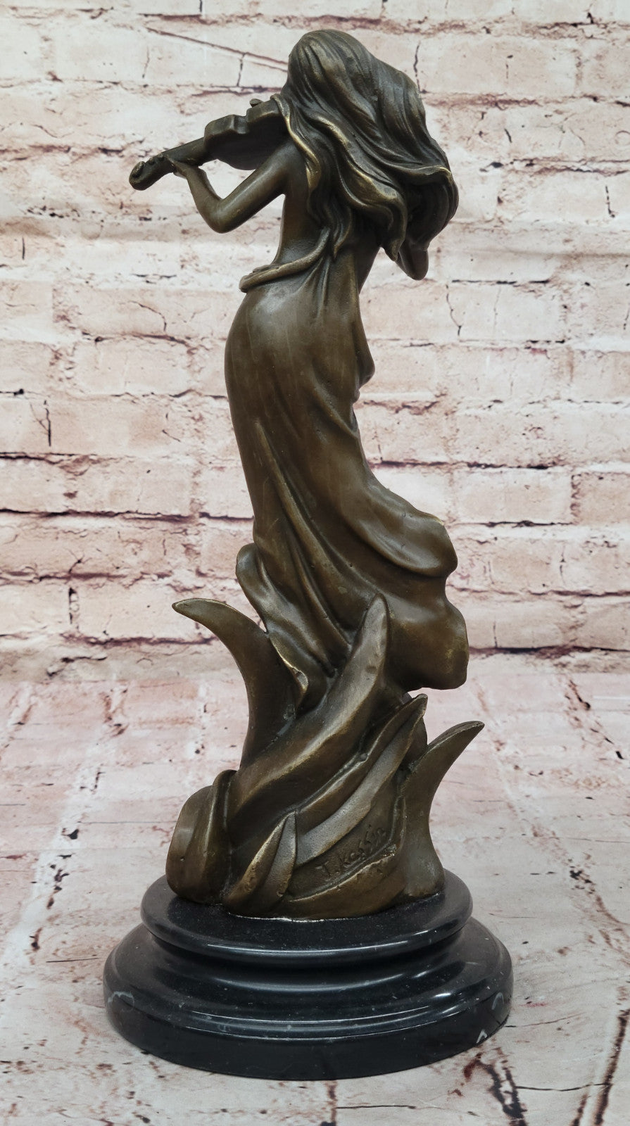 Classic Art Deco Female Fiddler Statue - Hand Made Bronze Artwork for Collectors