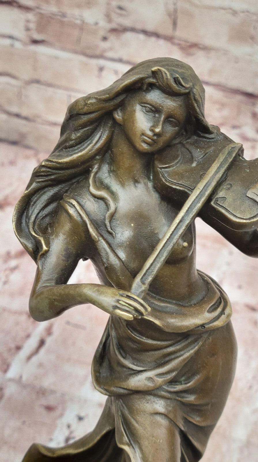 Classic Art Deco Female Fiddler Statue - Hand Made Bronze Artwork for Collectors