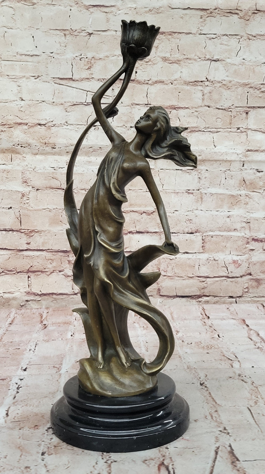 Elegant Woman Bronze Sculpture Candle Holder Statue Handcrafted Collectible Decor