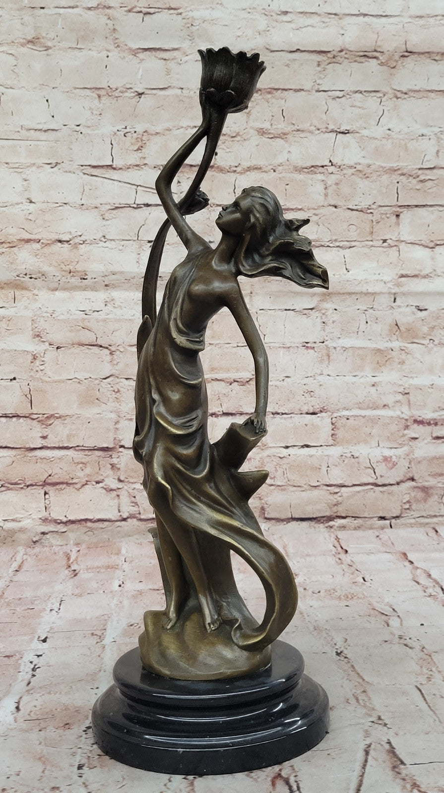 Elegant Woman Bronze Sculpture Candle Holder Statue Handcrafted Collectible Decor