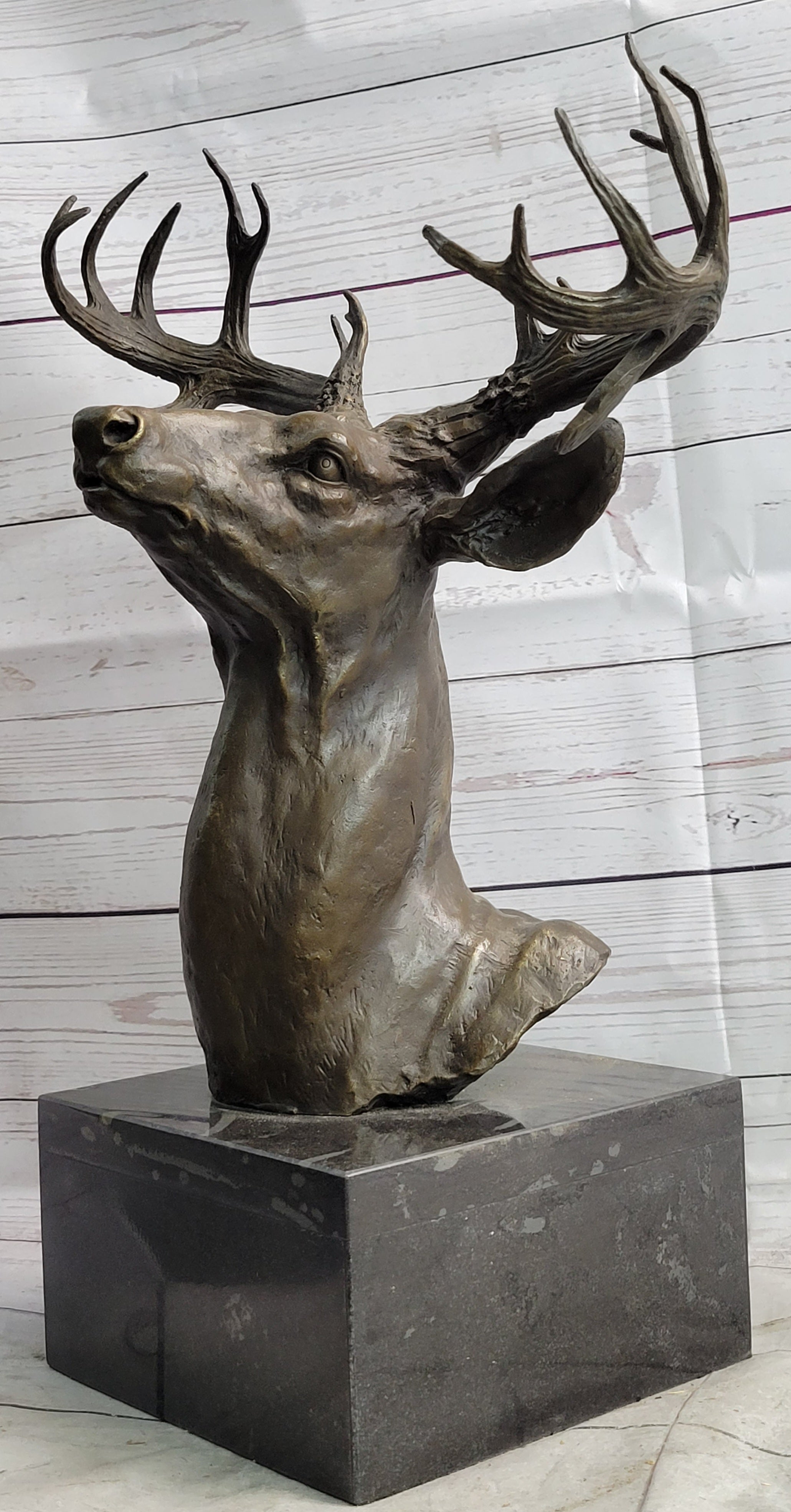Handcrafted bronze sculpture *SALE* Marble Elk Deer Stag Bust Lodge Decor Figure