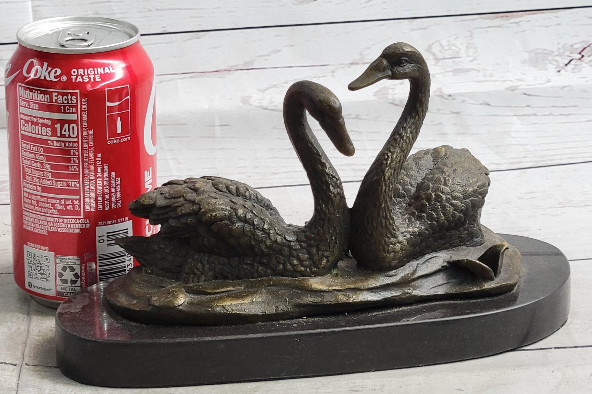 Art Deco Swan Swans Hot Cast Bronze Sculpture Marble Base Figurine Figure Deco