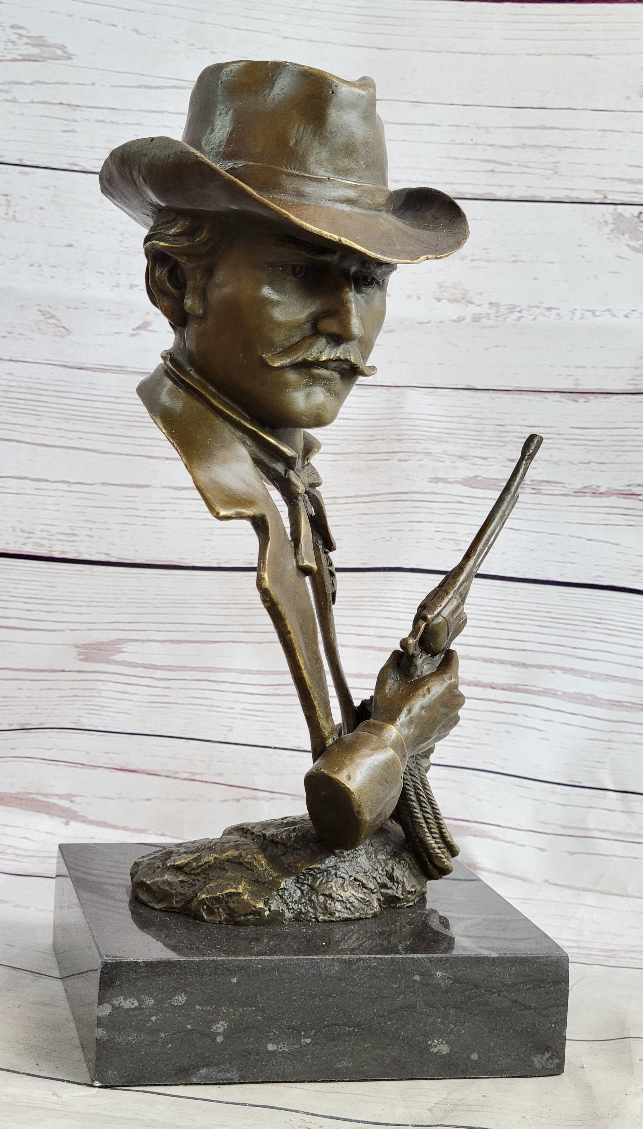 Sheriff Police Officer Gun Revolver Bronze Marble Statue Retirement Gift Artwork