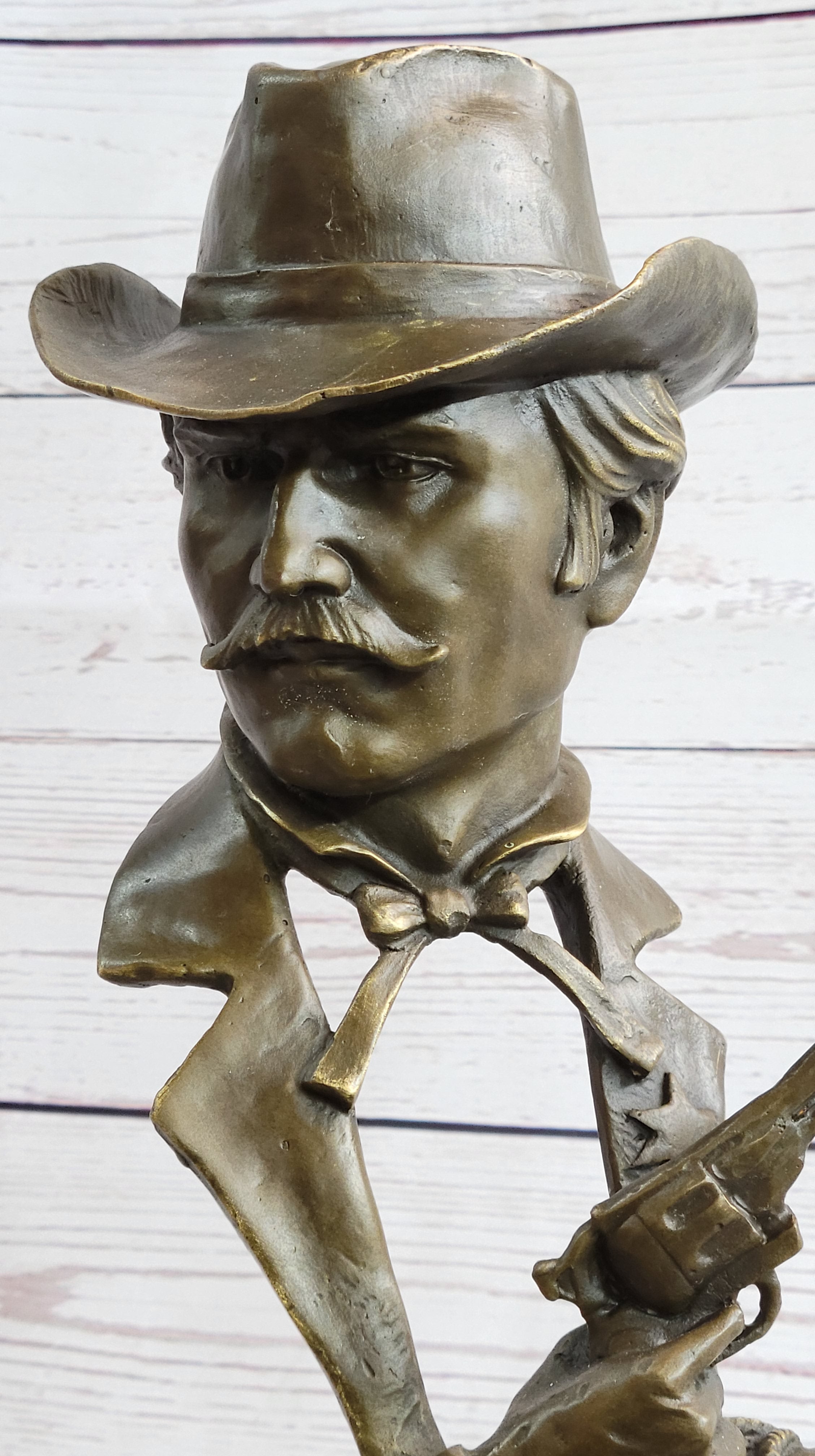 Sheriff Police Officer Gun Revolver Bronze Marble Statue Retirement Gift Artwork