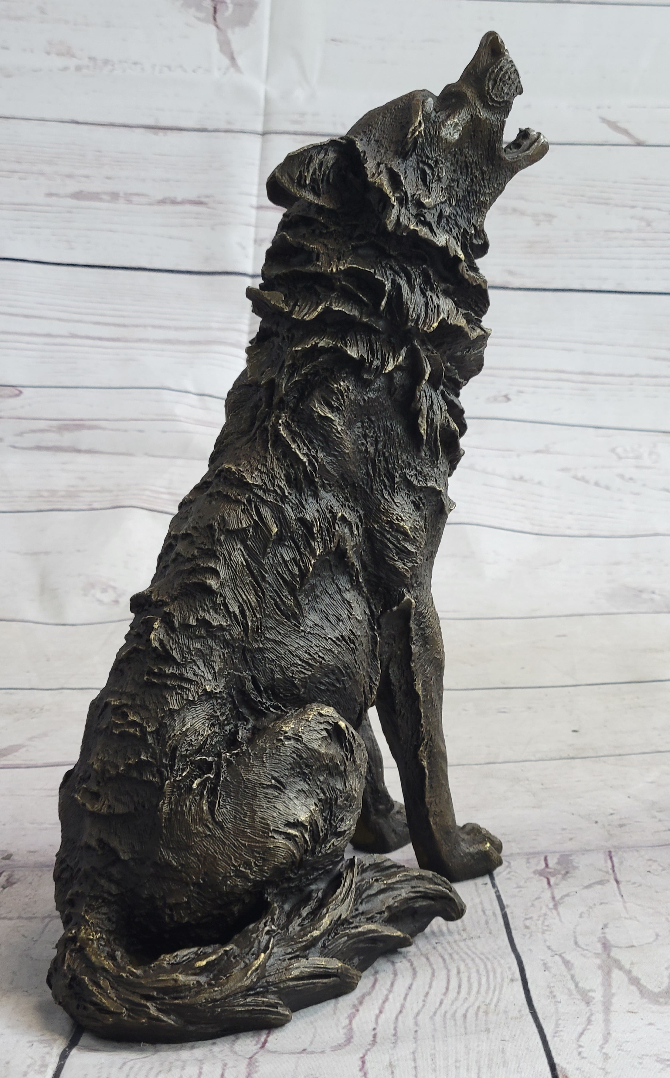 Lone Wolf Coyote Hybrid Dog Bronze Marble Statue Art Wildlife Sculpture Gift