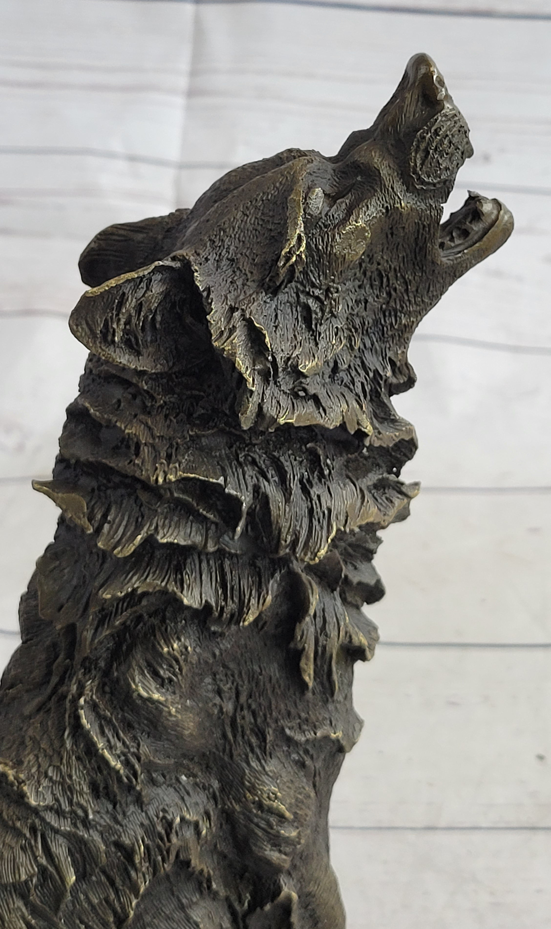 Lone Wolf Coyote Hybrid Dog Bronze Marble Statue Art Wildlife Sculpture Gift