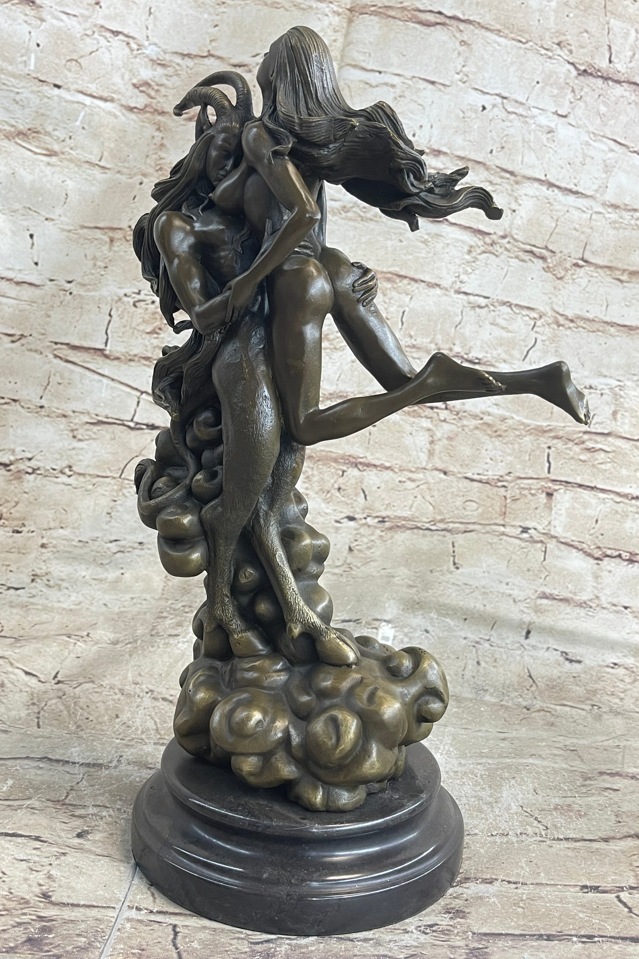 Devil and Nude Female Classic Bronze Sculpture Marble Base Figurine Decoration