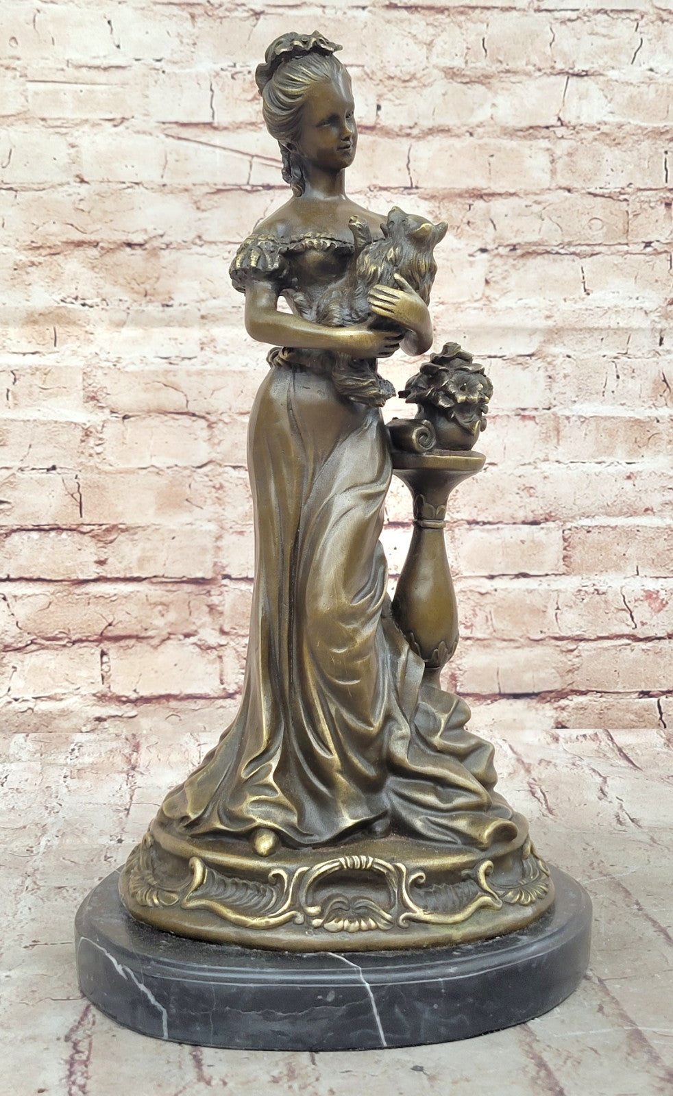 Elegant Bronze Sculpture of Victorian Lady with Dog, Handcrafted by Milo, Hot Cast