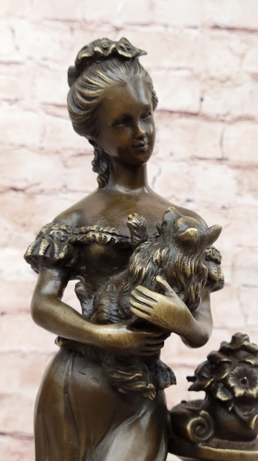 Elegant Bronze Sculpture of Victorian Lady with Dog, Handcrafted by Milo, Hot Cast