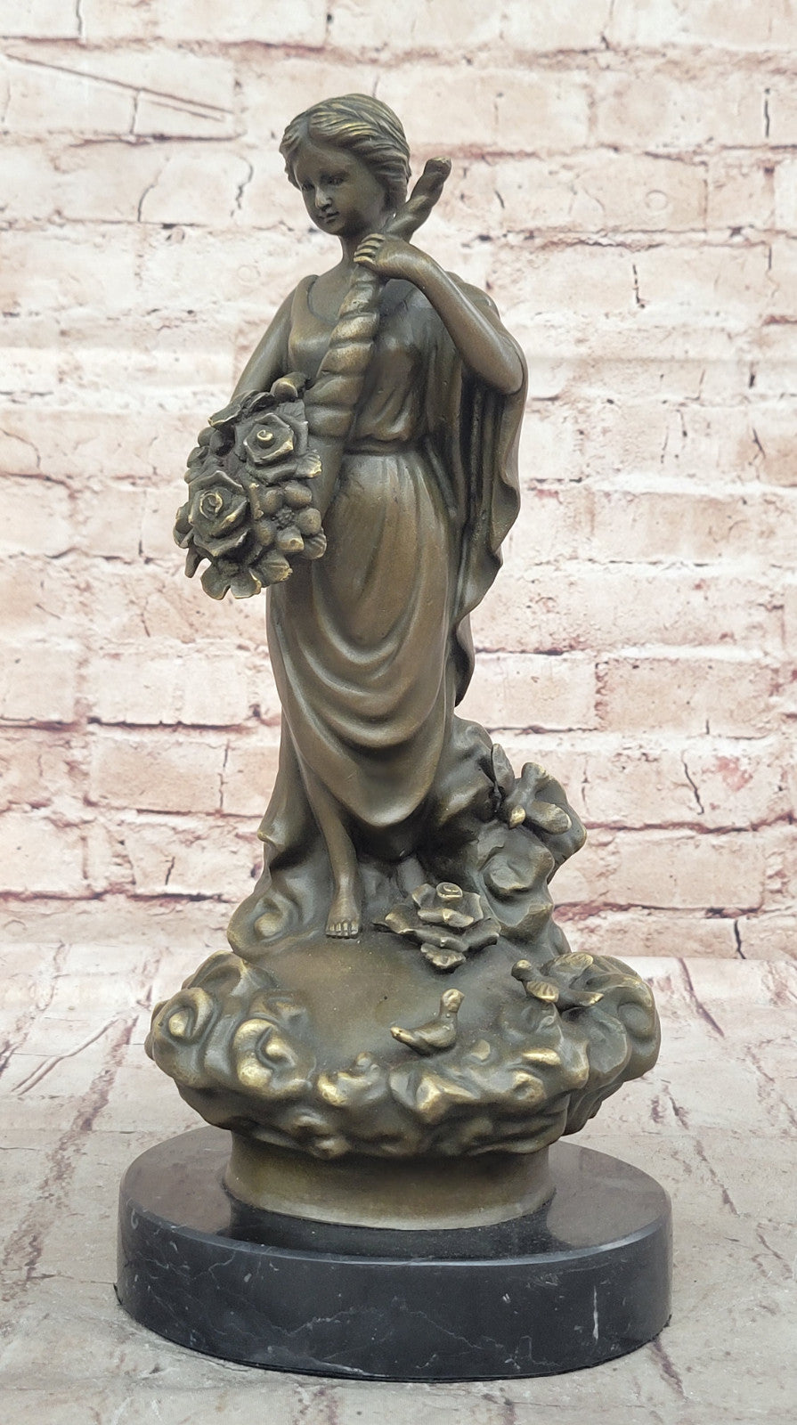 Decorative Bronze Sculpture of a Goddess Holding Flower Cornucopia, Art Nouveau by Milo