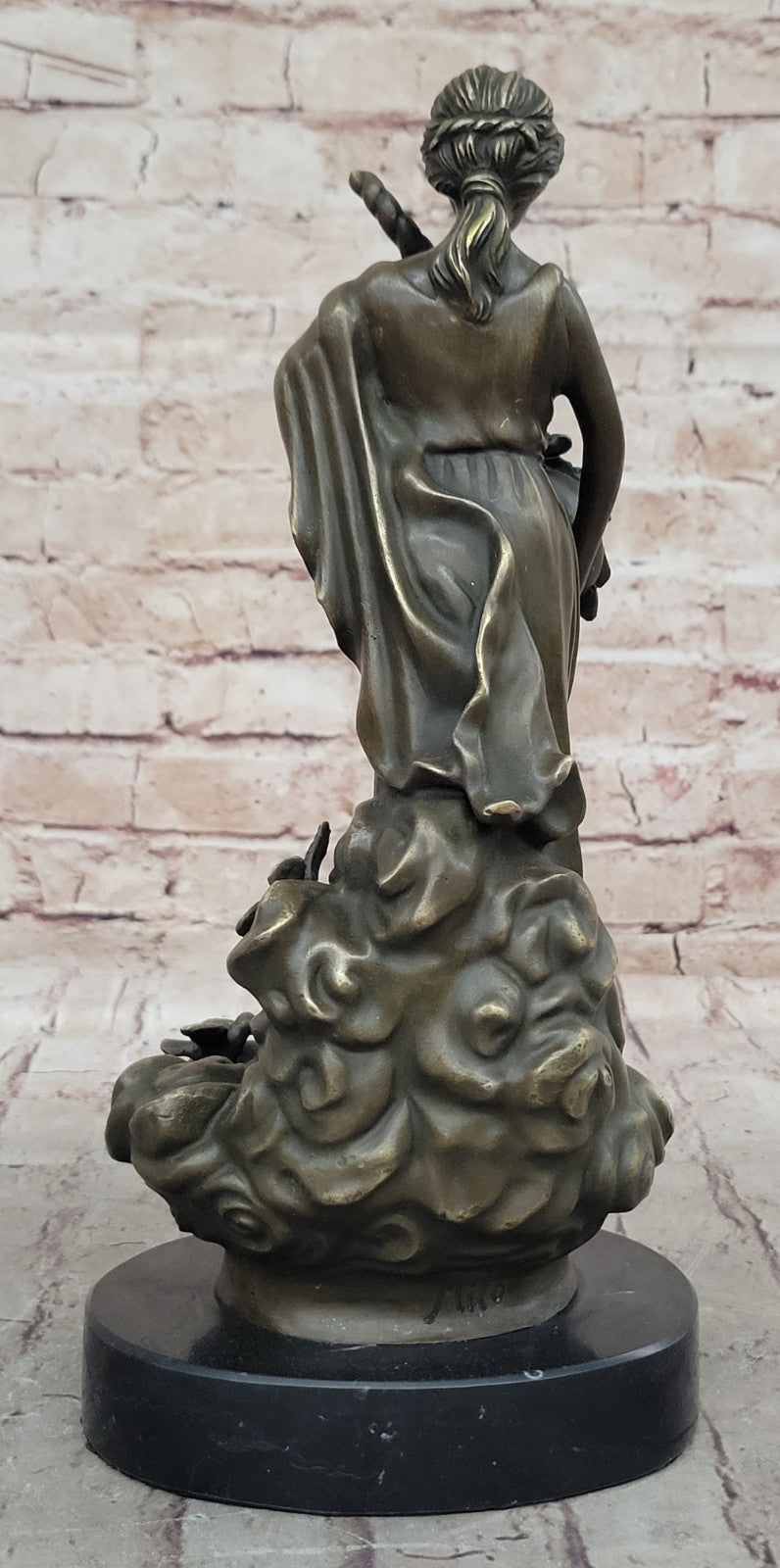 Decorative Bronze Sculpture of a Goddess Holding Flower Cornucopia, Art Nouveau by Milo