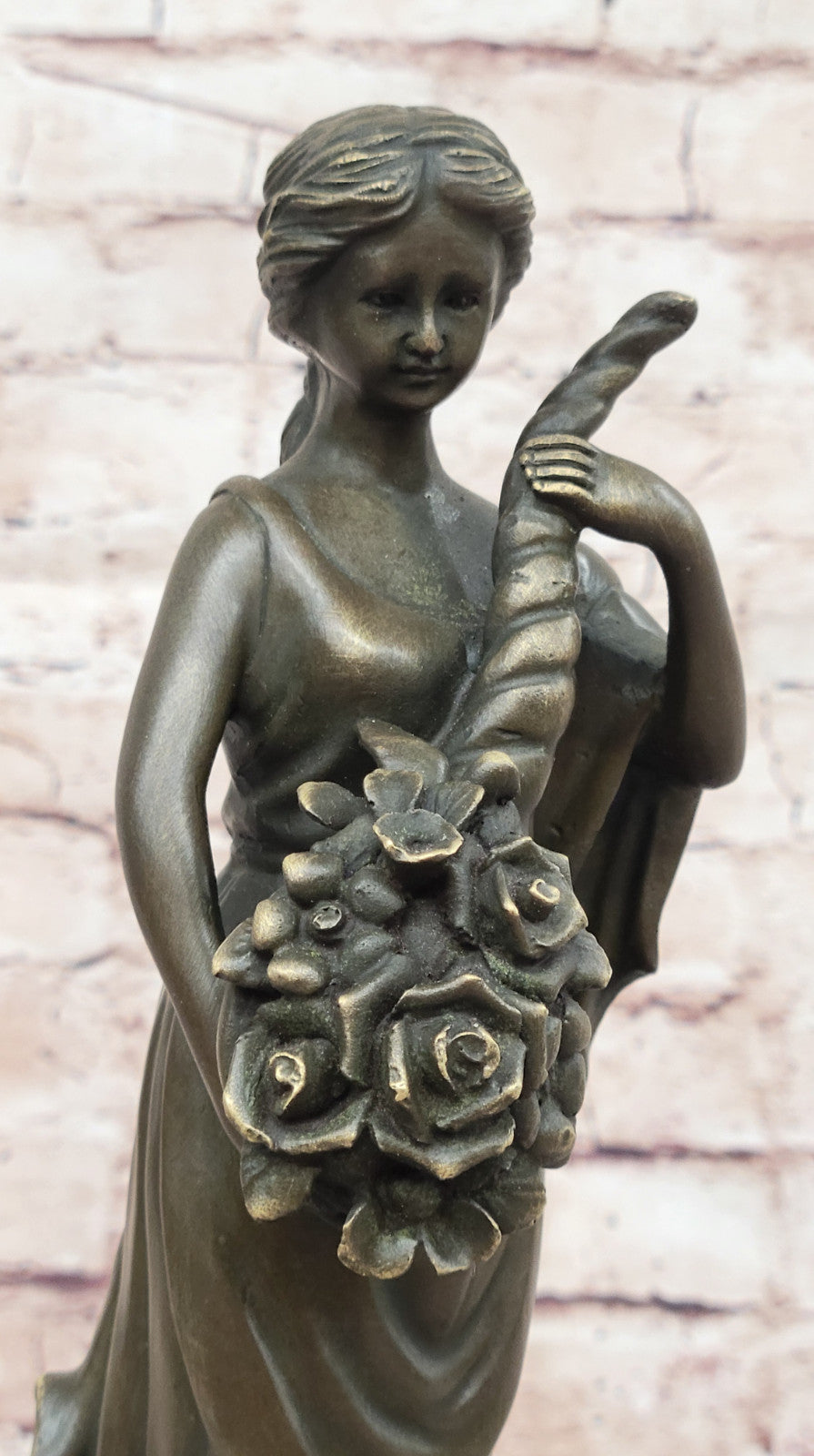 Decorative Bronze Sculpture of a Goddess Holding Flower Cornucopia, Art Nouveau by Milo