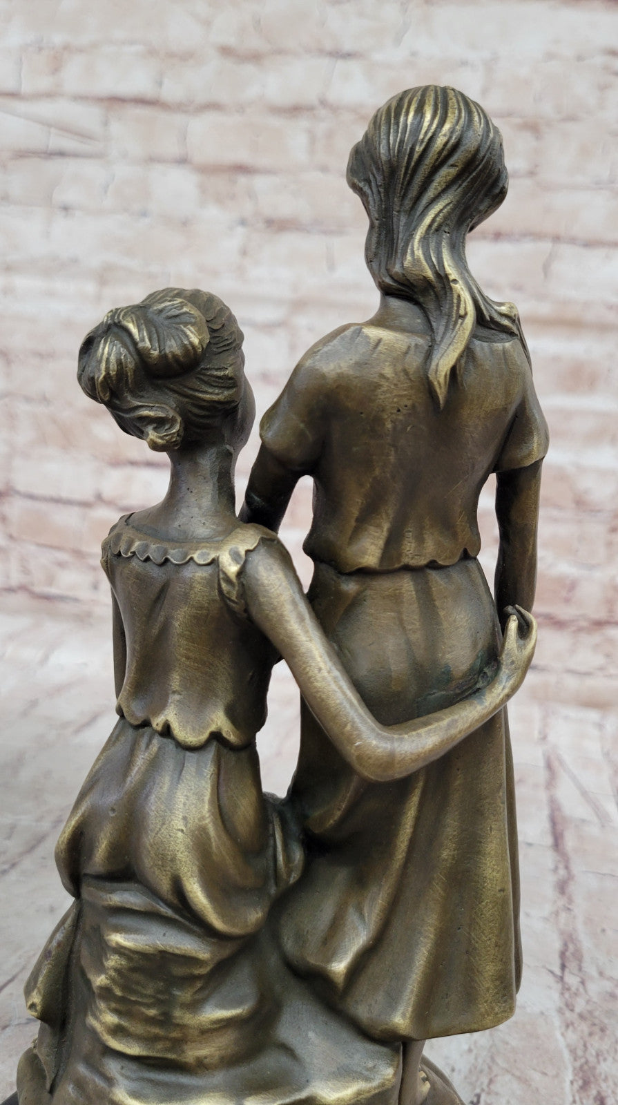 Handcrafted Bronze Sculpture of Two Sisters by M. Lopez, Classic Art Nouveau Figurine