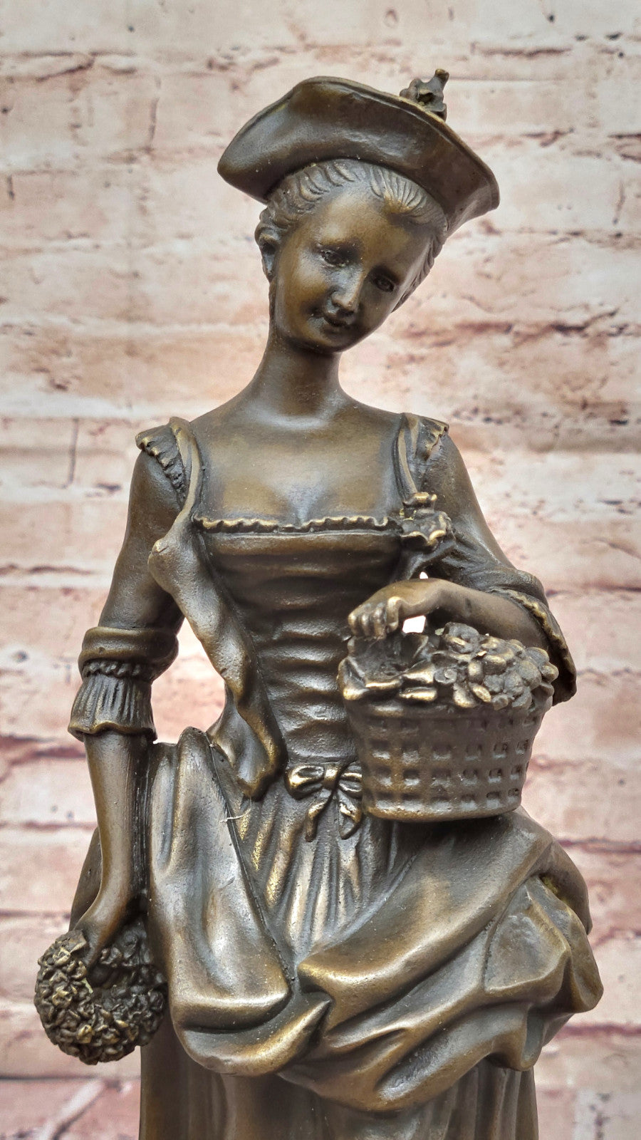 Bronze Victorian Female with Flower Basket Sculpture by Miguel Lopez Home Decor Art