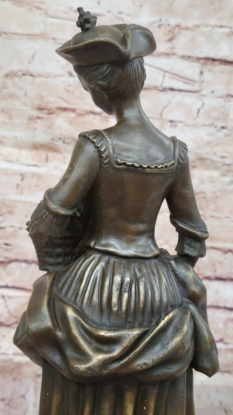 Bronze Victorian Female with Flower Basket Sculpture by Miguel Lopez Home Decor Art