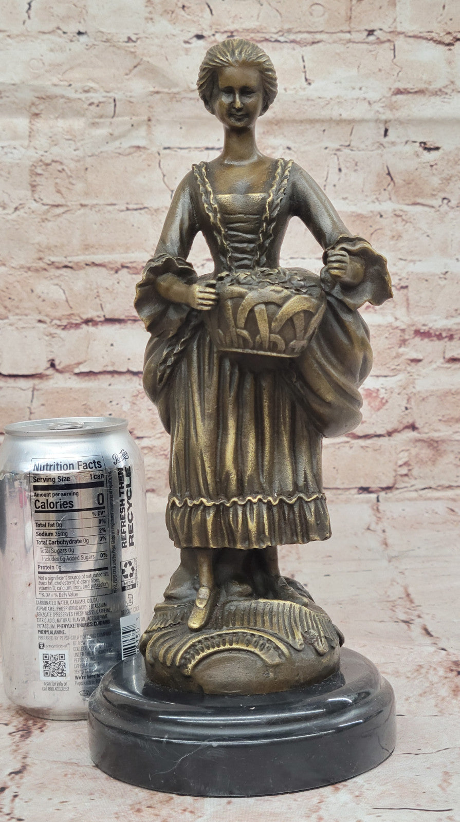 Signed Milo Bronze Sculpture - Victorian Lady with Fruit Basket Classic Decor