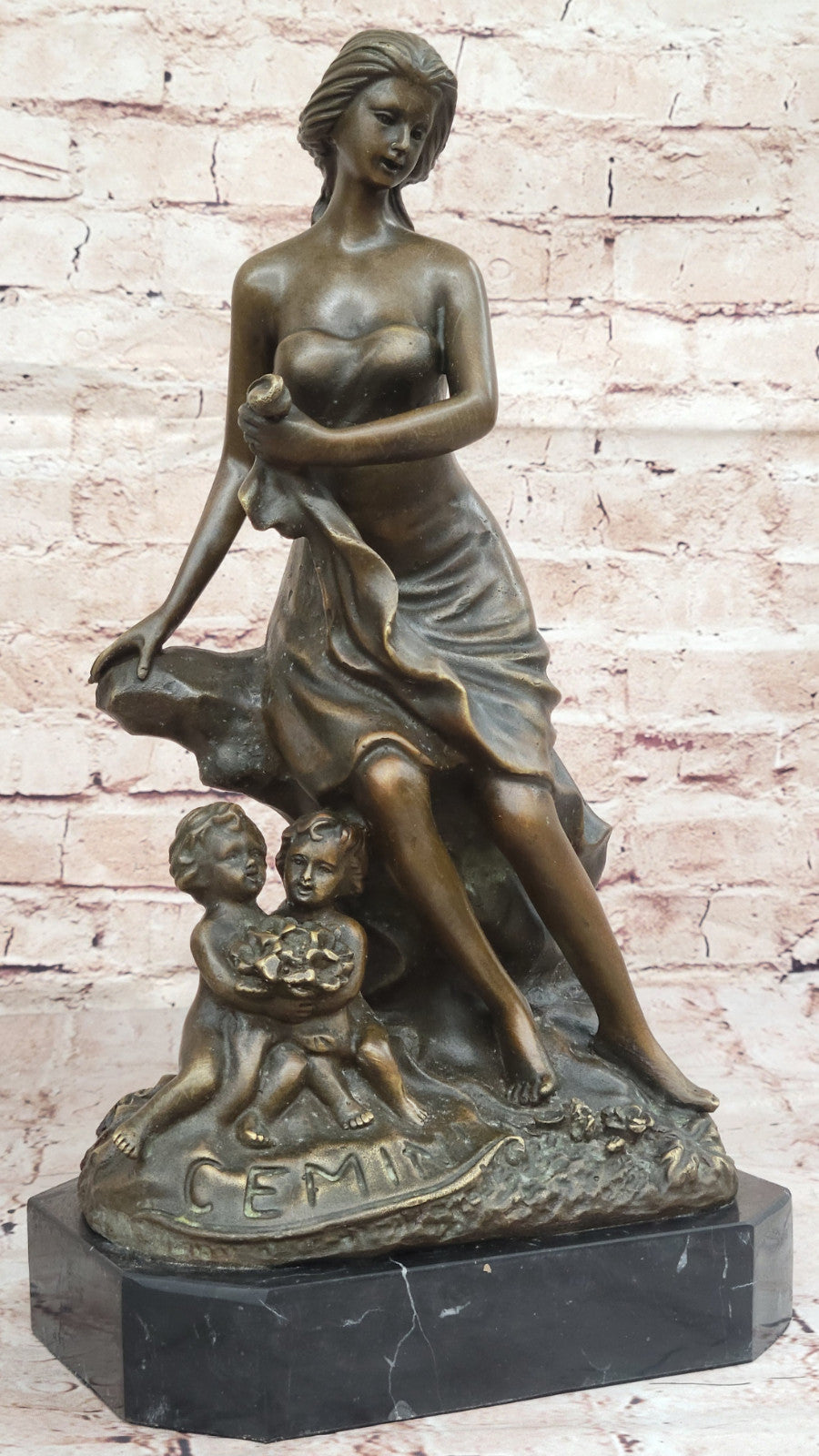 Woman with Two Putti Bronze Sculpture by Miguel Lopez Home Decor Collectible