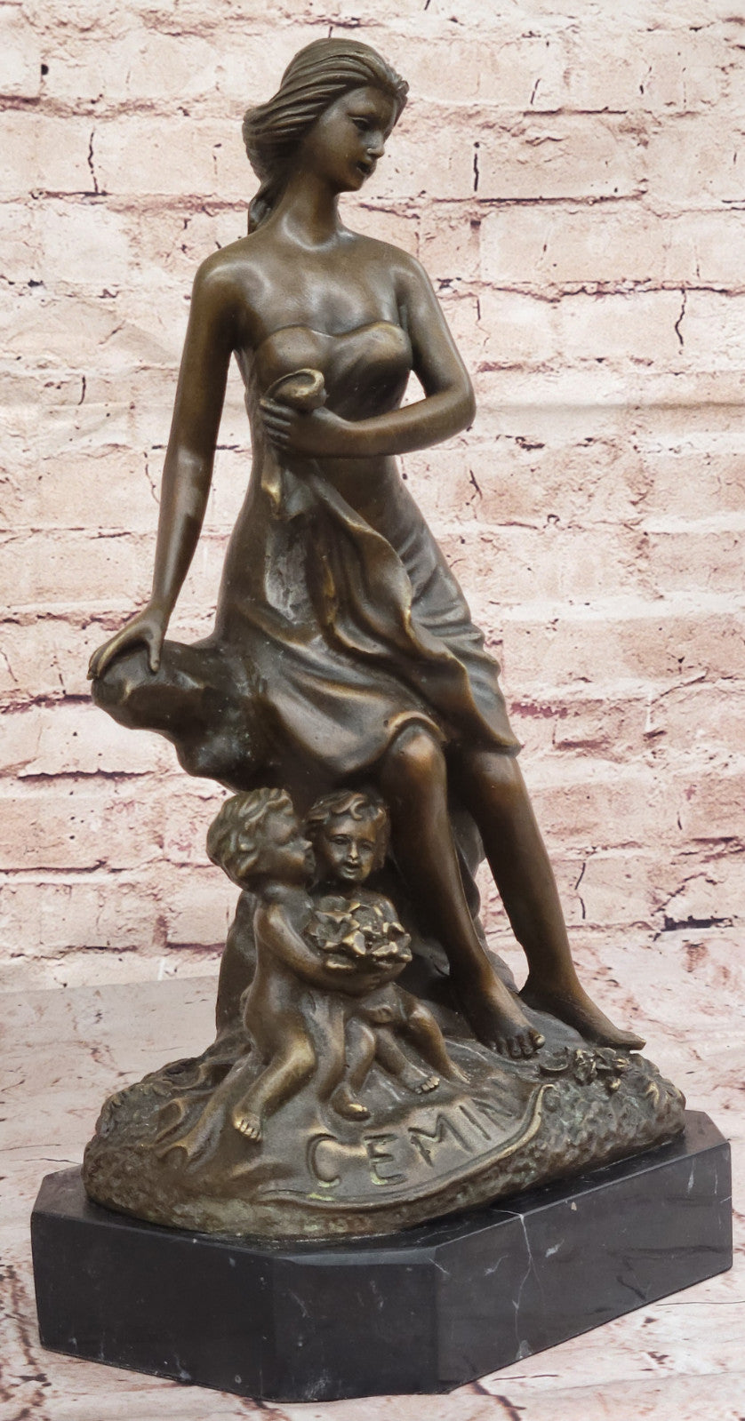 Woman with Two Putti Bronze Sculpture by Miguel Lopez Home Decor Collectible