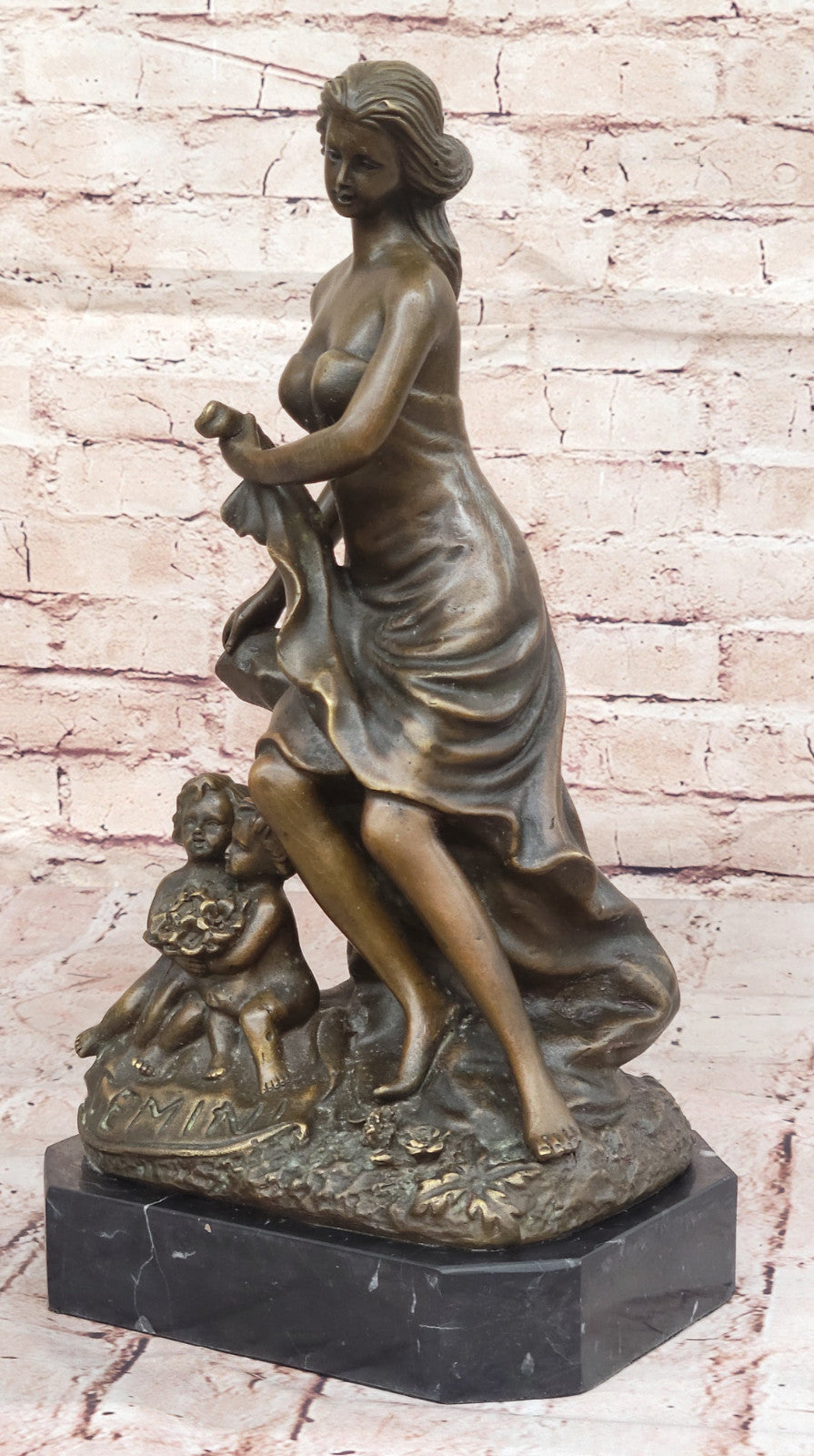 Woman with Two Putti Bronze Sculpture by Miguel Lopez Home Decor Collectible