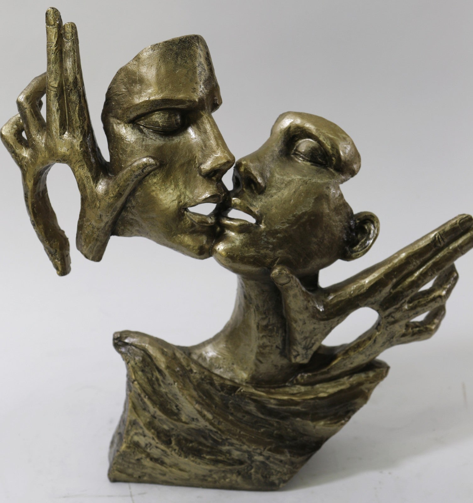 Western Bronzed Copper Woman and Man  Kiss Art Deco Sculpture Statue Gift