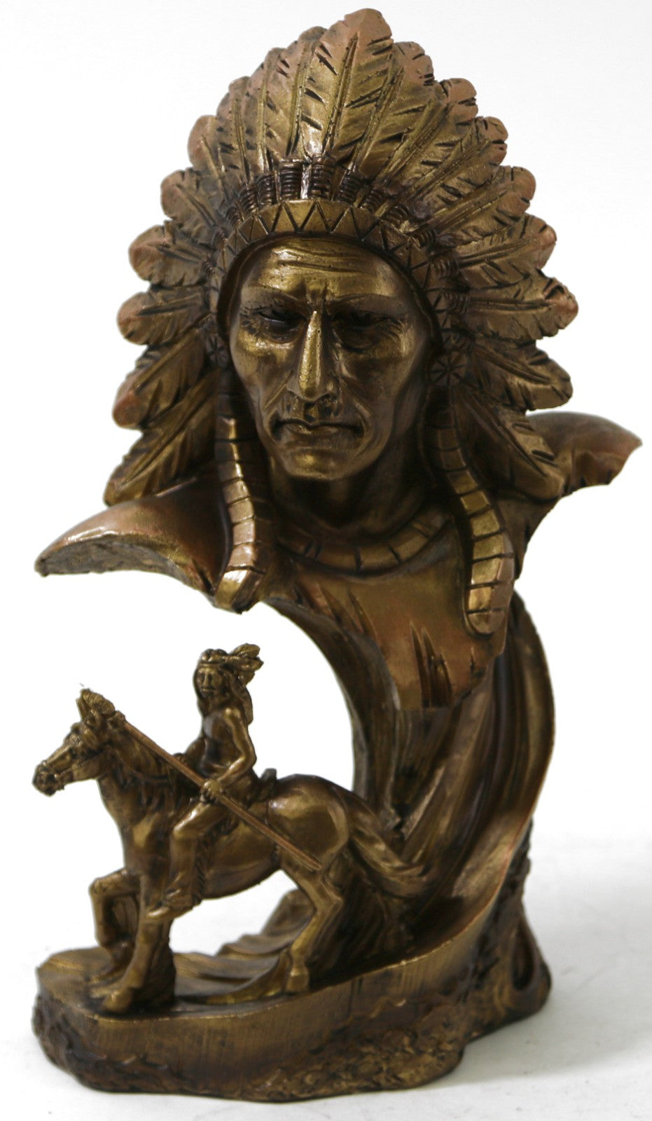 Western Old School Artwork West Native American Warrior Bronzed Sculpture