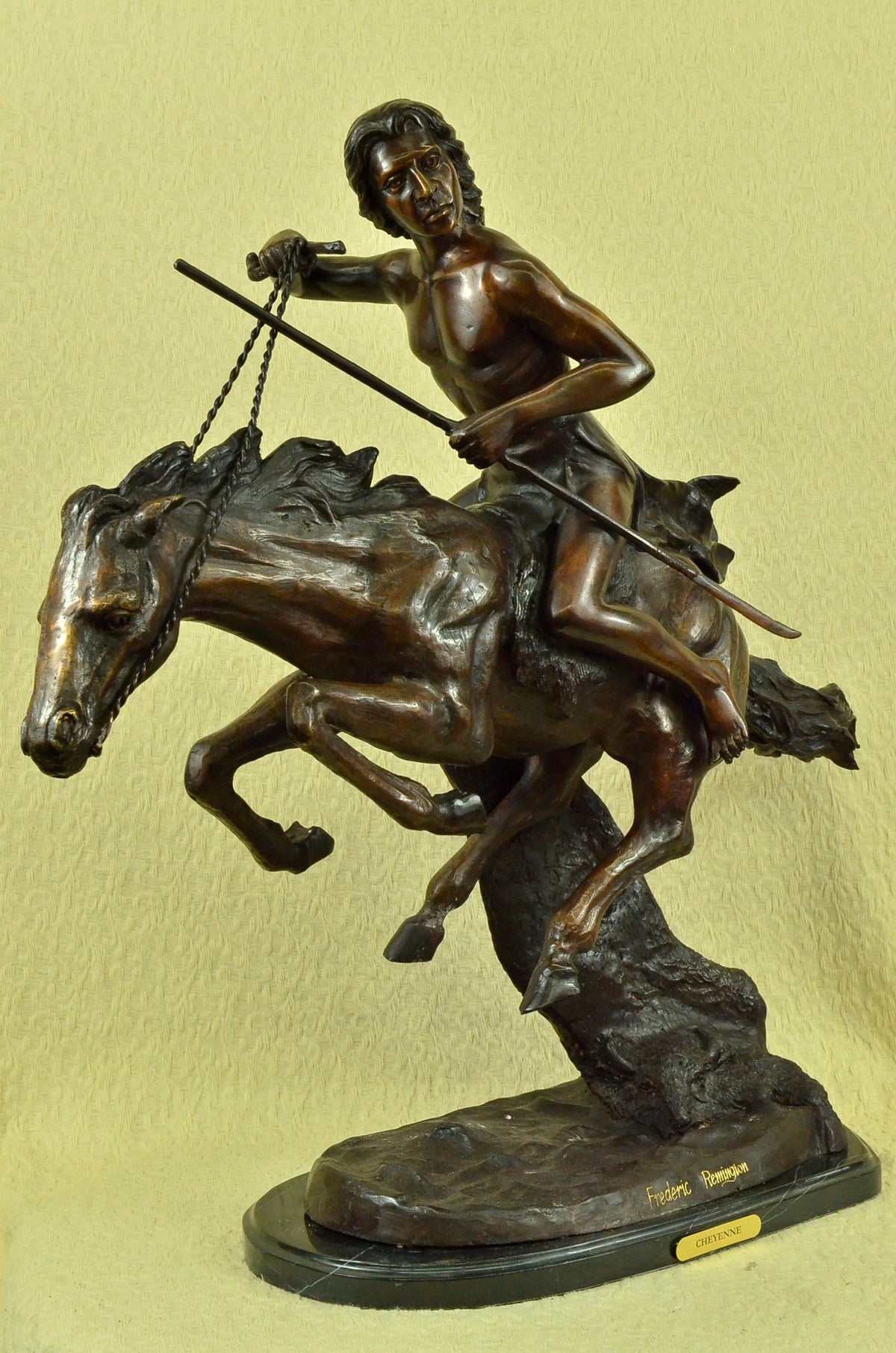 Remington American Indian Chief Riding Horse Bronze Western Sculpture