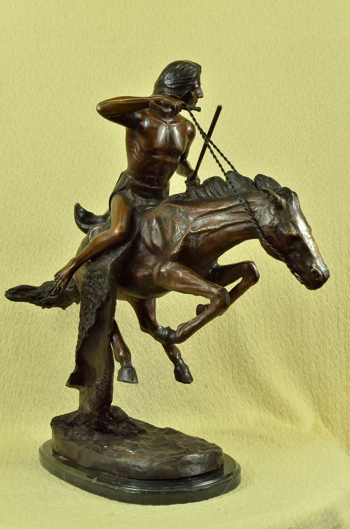 Remington American Indian Chief Riding Horse Bronze Western Sculpture West Decor