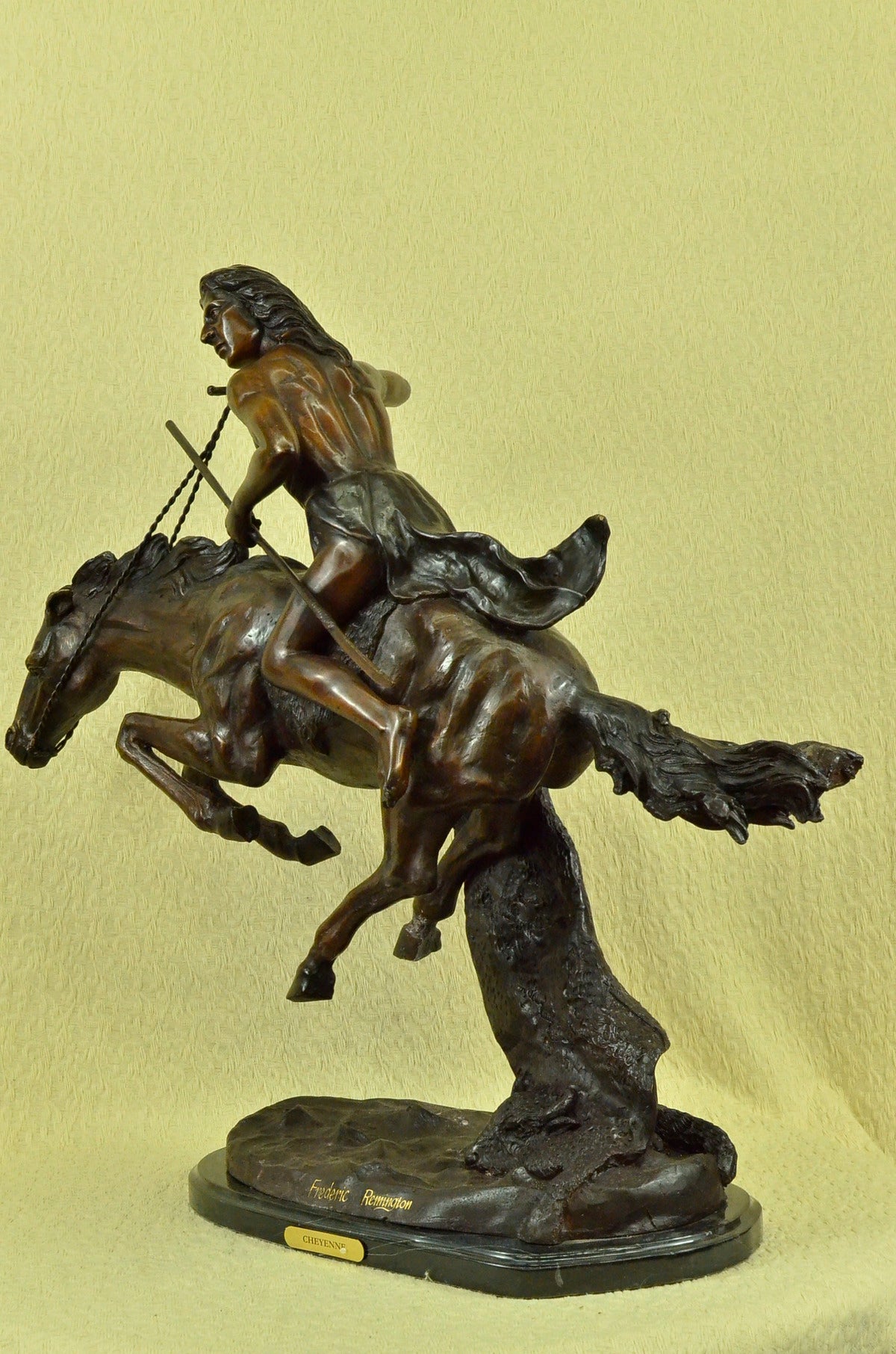 Remington American Indian Chief Riding Horse Bronze Western Sculpture West Decor