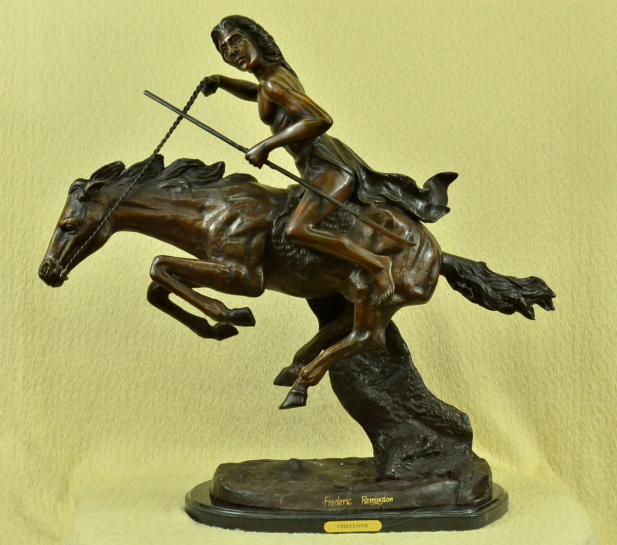 Remington American Indian Chief Riding Horse Bronze Western Sculpture West Decor