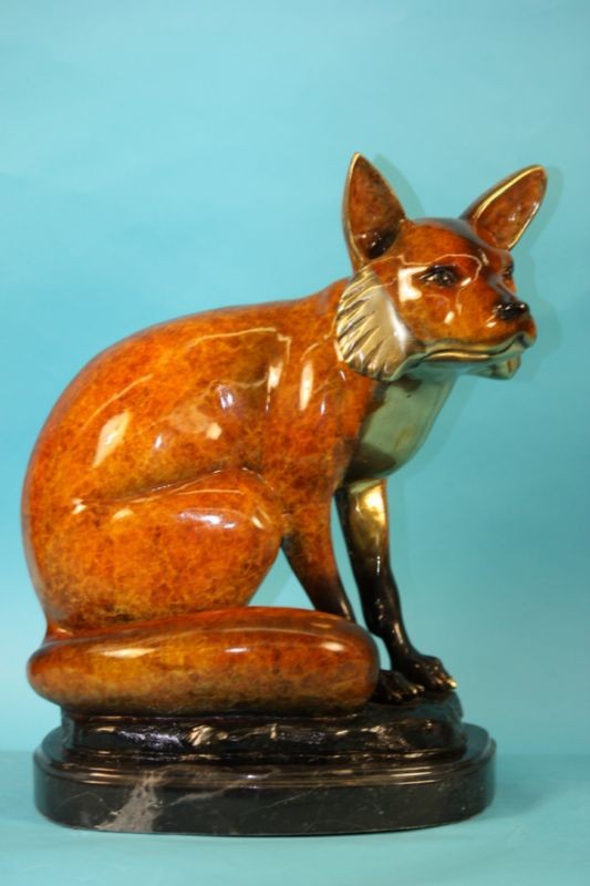 Hot cast bronze seated fox by Marius Unique Genuine Signed and Numbered Bronze