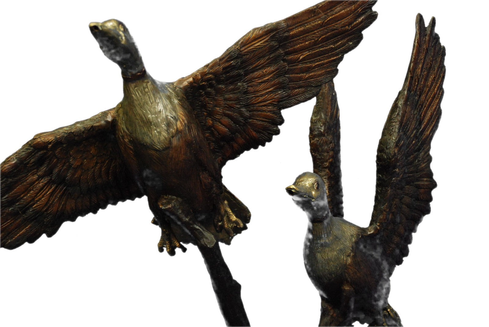 100% Solid Bronze two Ducks on A flight Water Fountain Bronze Figurine