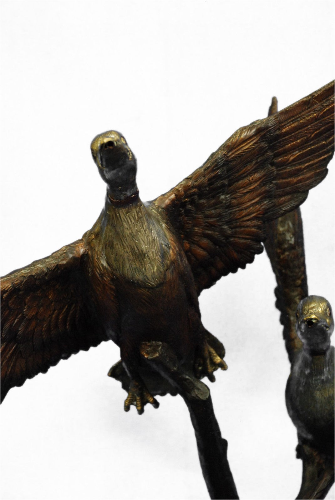 100% Solid Bronze two Ducks on A flight Water Fountain Bronze Figurine