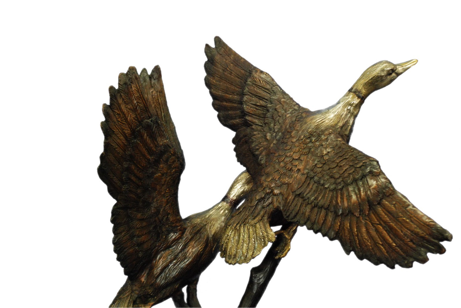 100% Solid Bronze two Ducks on A flight Water Fountain Bronze Figurine