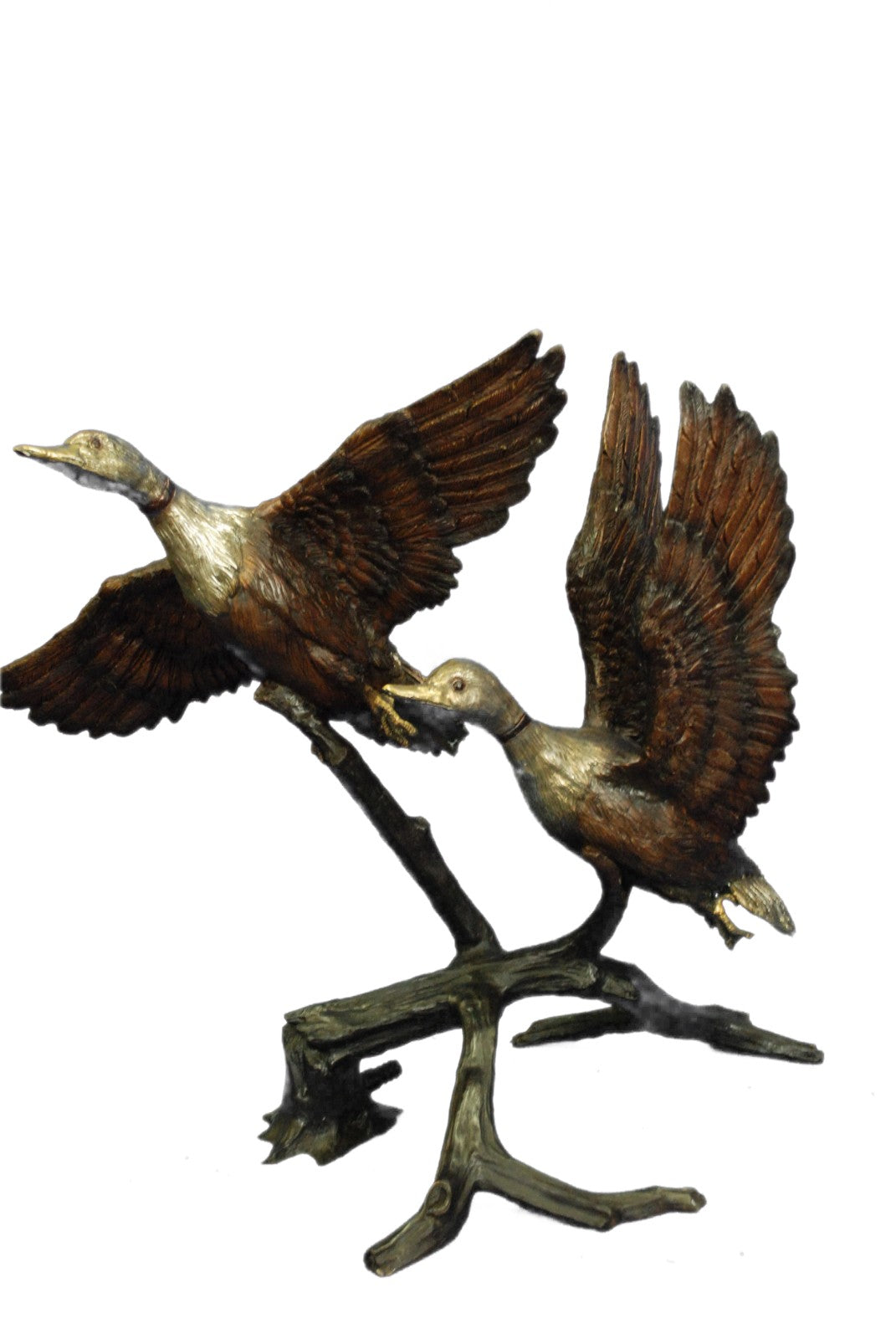 100% Solid Bronze two Ducks on A flight Water Fountain Bronze Figurine