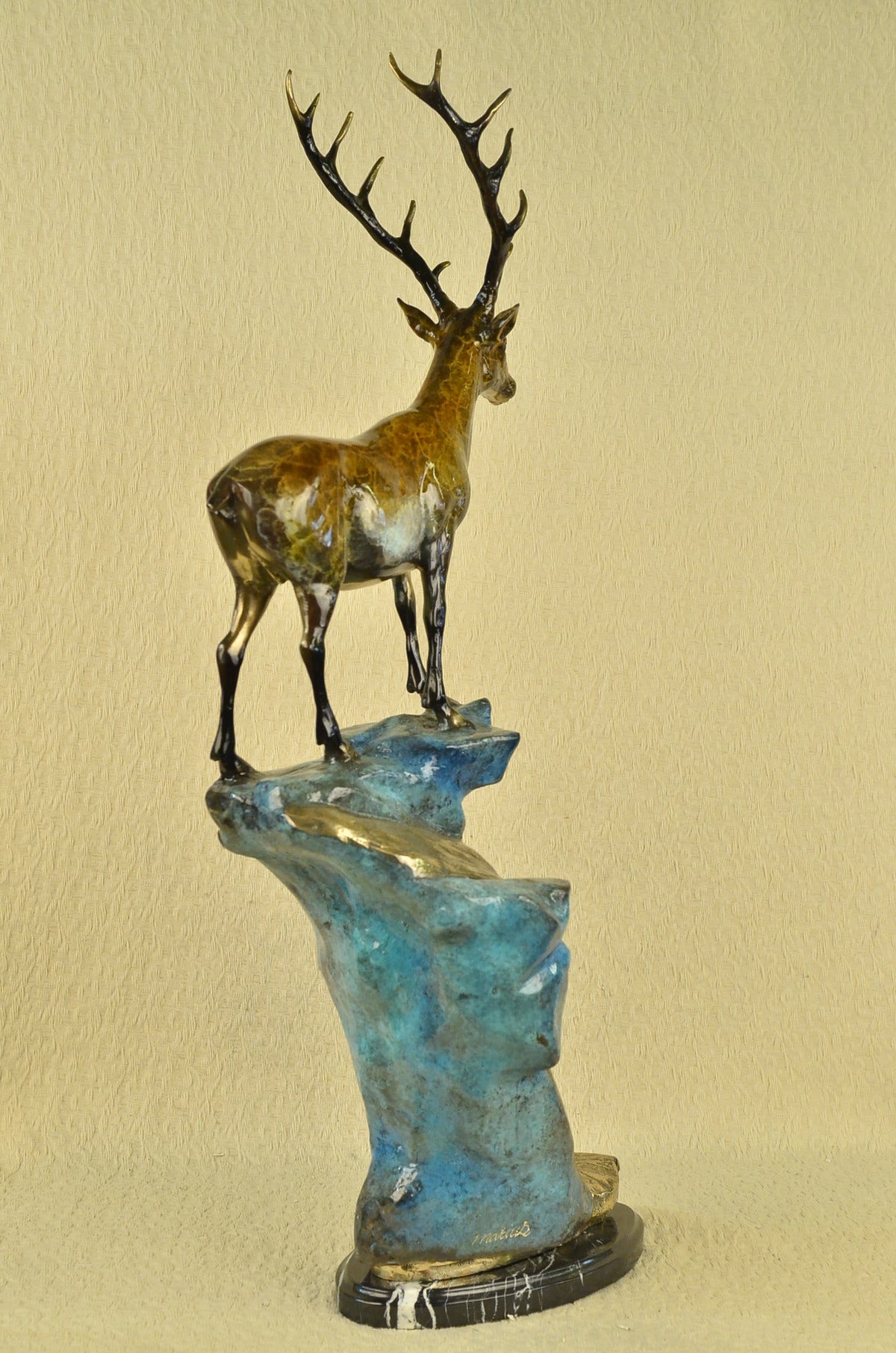 MARIUS COLLECTORS EDITION DEER STANDING ON ROCK BRONZE ART DECO SCULPTURE FIGURE