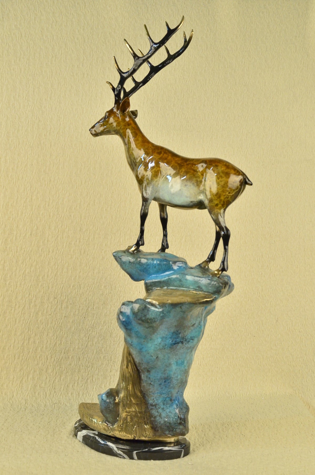 MARIUS COLLECTORS EDITION DEER STANDING ON ROCK BRONZE ART DECO SCULPTURE FIGURE