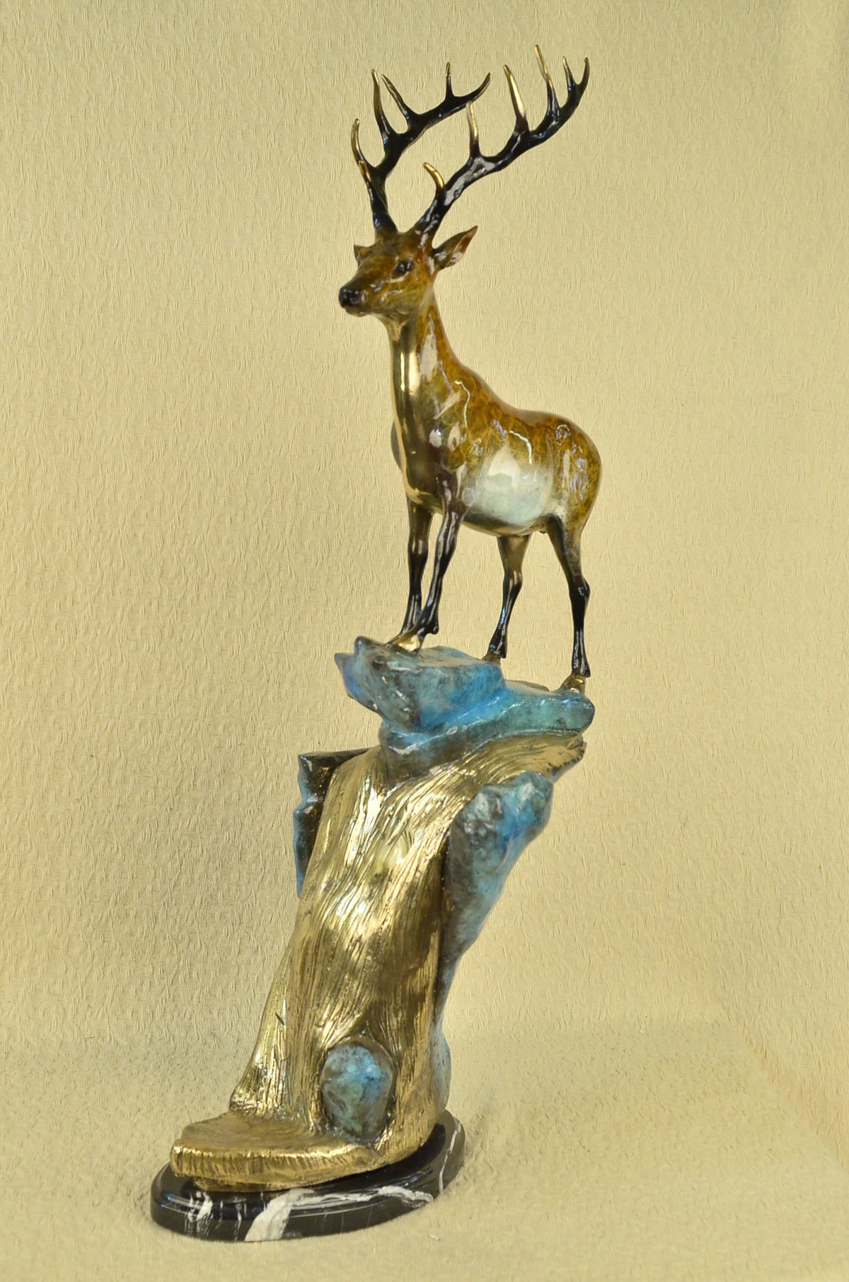 MARIUS COLLECTORS EDITION DEER STANDING ON ROCK BRONZE ART DECO SCULPTURE FIGURE