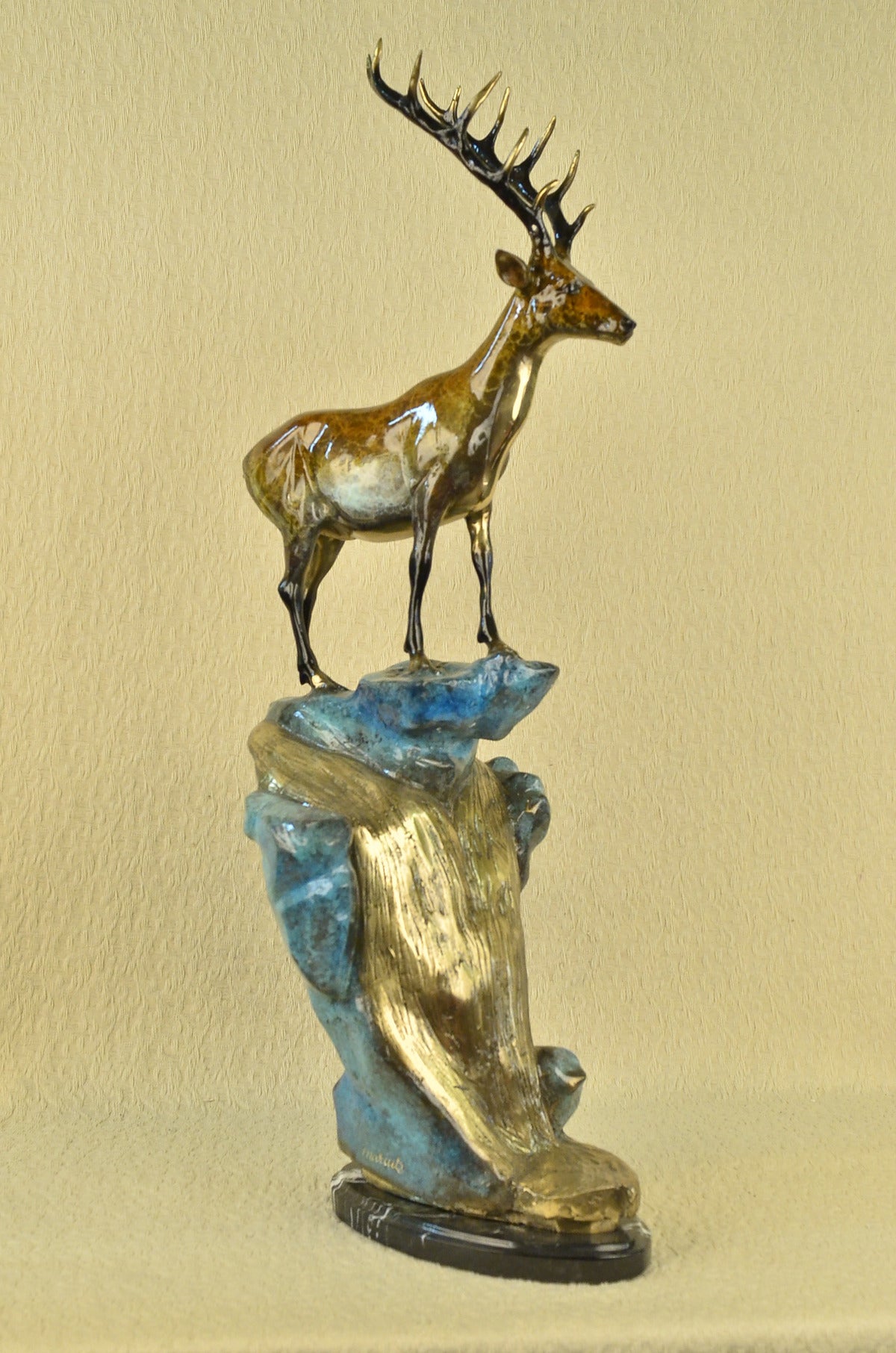 MARIUS COLLECTORS EDITION DEER STANDING ON ROCK BRONZE ART DECO SCULPTURE FIGURE