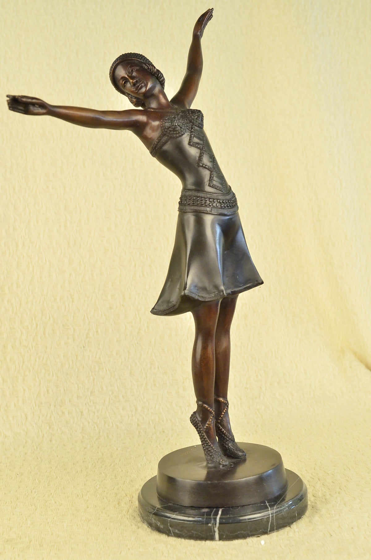 Signed D.H.Chiparus, Bronze Statue Decor Long Skirt Girl Bronze Sculpture Gift 