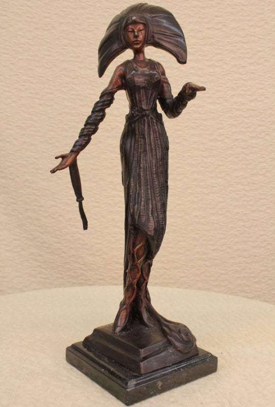 Genuine Solid Bronze Brown Patina Art Decor Style Byzantine Priestess Sculpture