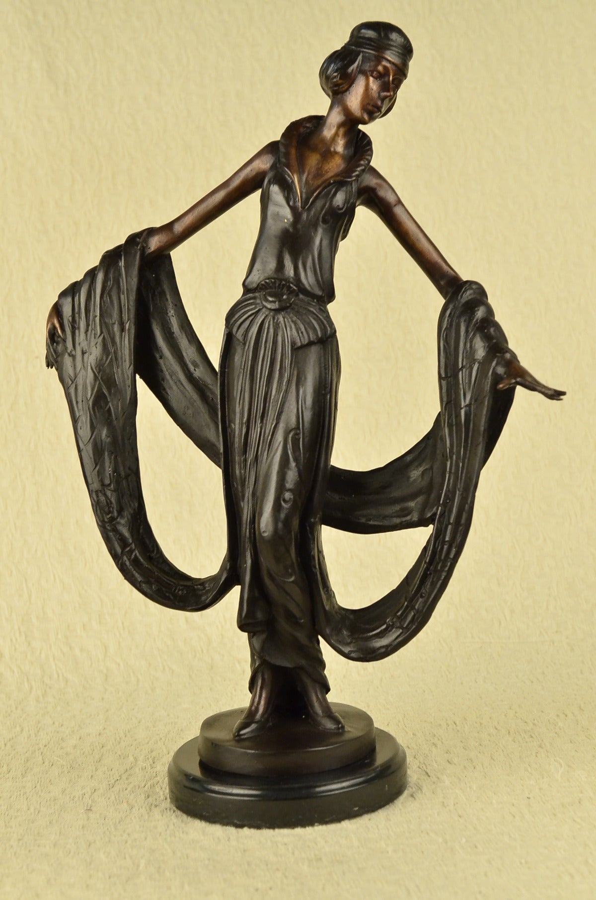 Signed Special Patina Art Nouveau French Model Actress Bronze Figurine Hot Cast