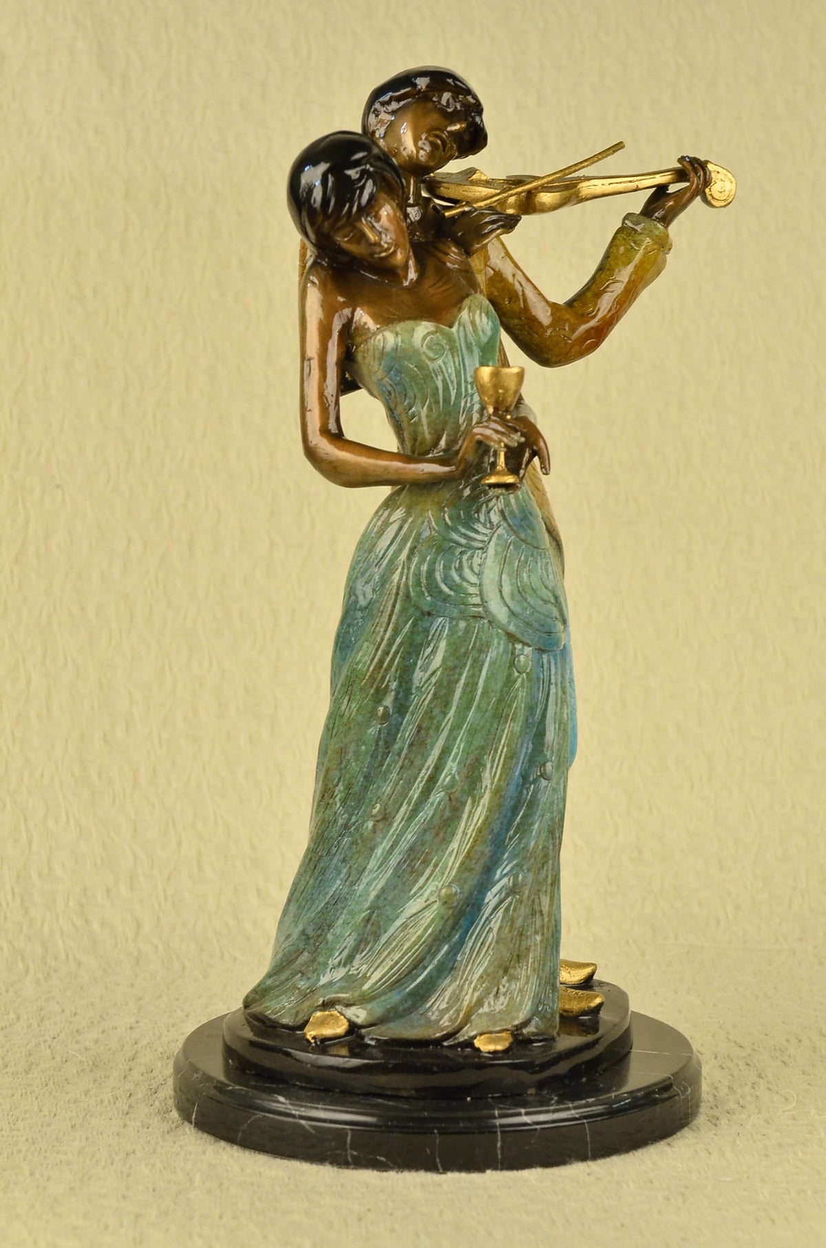 Handcrafted bronze sculpture SALE Hot Player Violin Lady Young Serenading Man