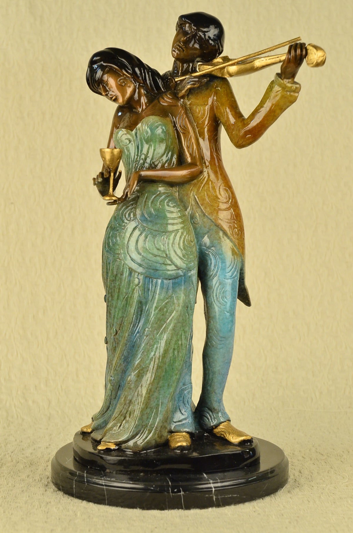 Handcrafted bronze sculpture SALE Hot Player Violin Lady Young Serenading Man